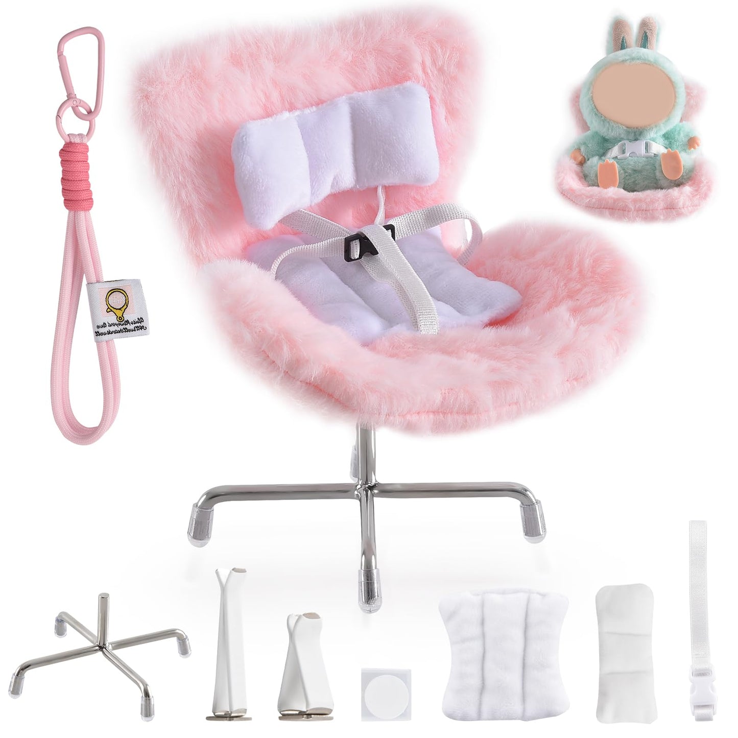 Ciunura Doll Car Seat for Bubudoll – 17cm Display Seat with Vent Clip (Pink)