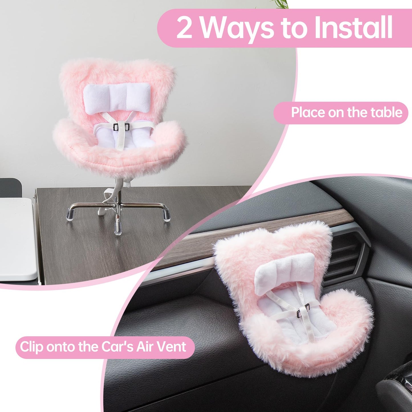 Ciunura Doll Car Seat for Bubudoll – 17cm Display Seat with Vent Clip (Pink)