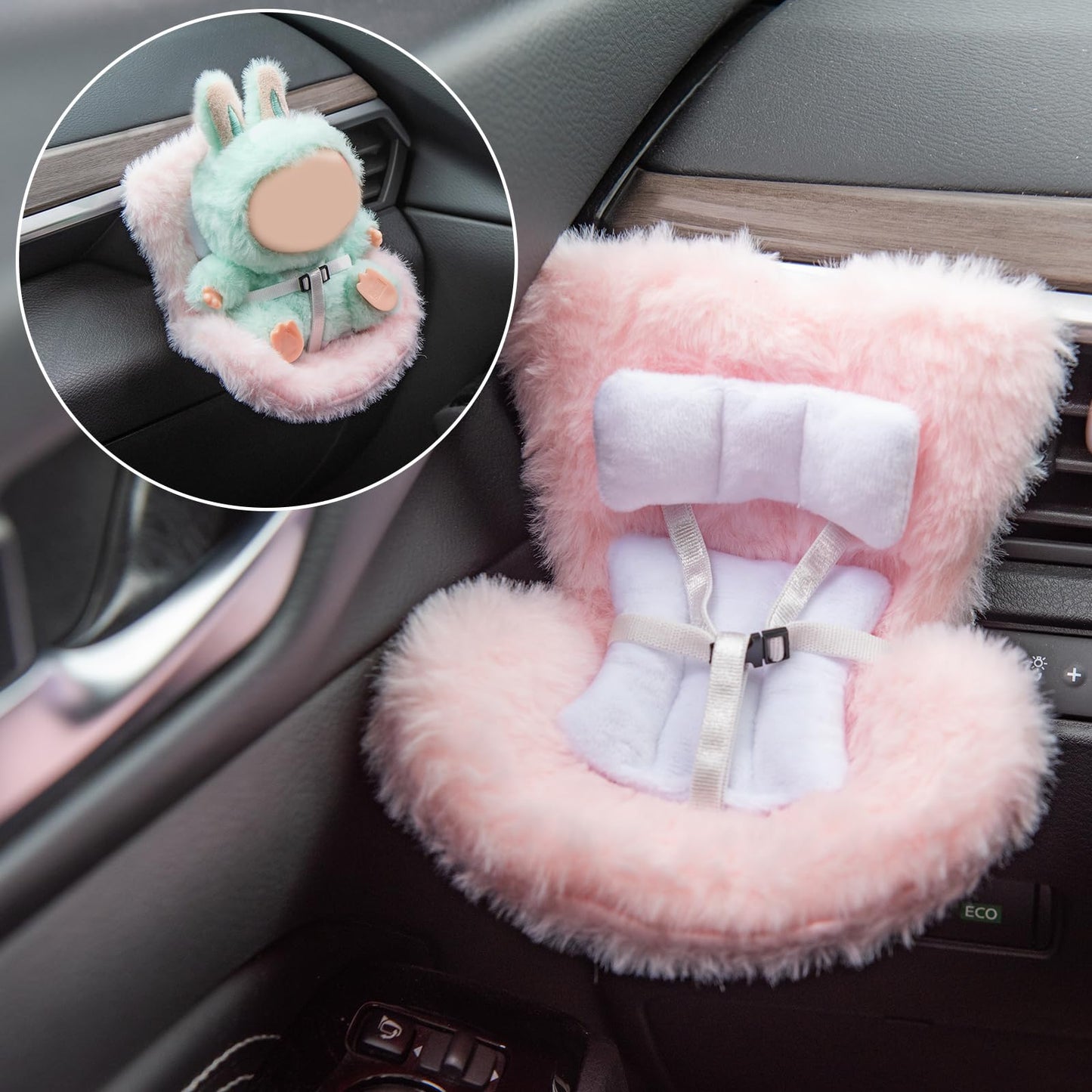 Ciunura Doll Car Seat for Bubudoll – 17cm Display Seat with Vent Clip (Pink)