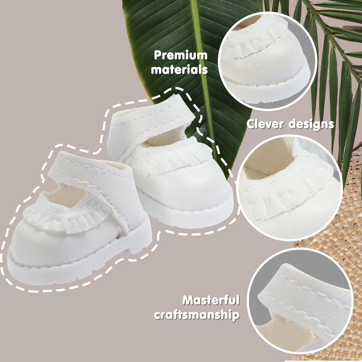 Ciunura Premium Doll Shoes for Lububu – White Leather for 4–7in Dolls