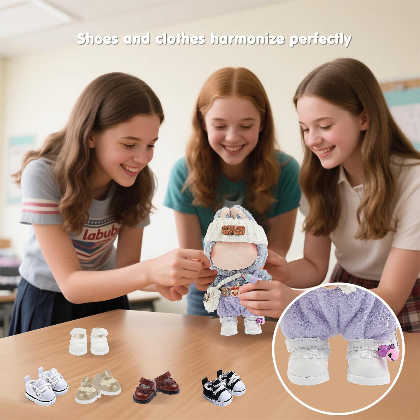 Ciunura Premium Doll Shoes for Lububu – White Leather for 4–7in Dolls