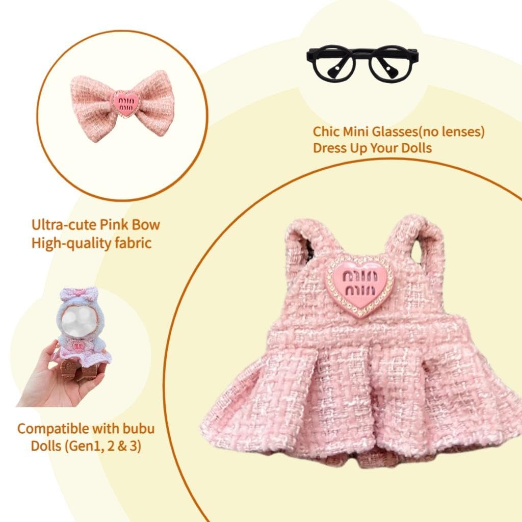 Ciunura Labubu Doll Clothing – Premium Pink Tweed Outfit with Bow Headband