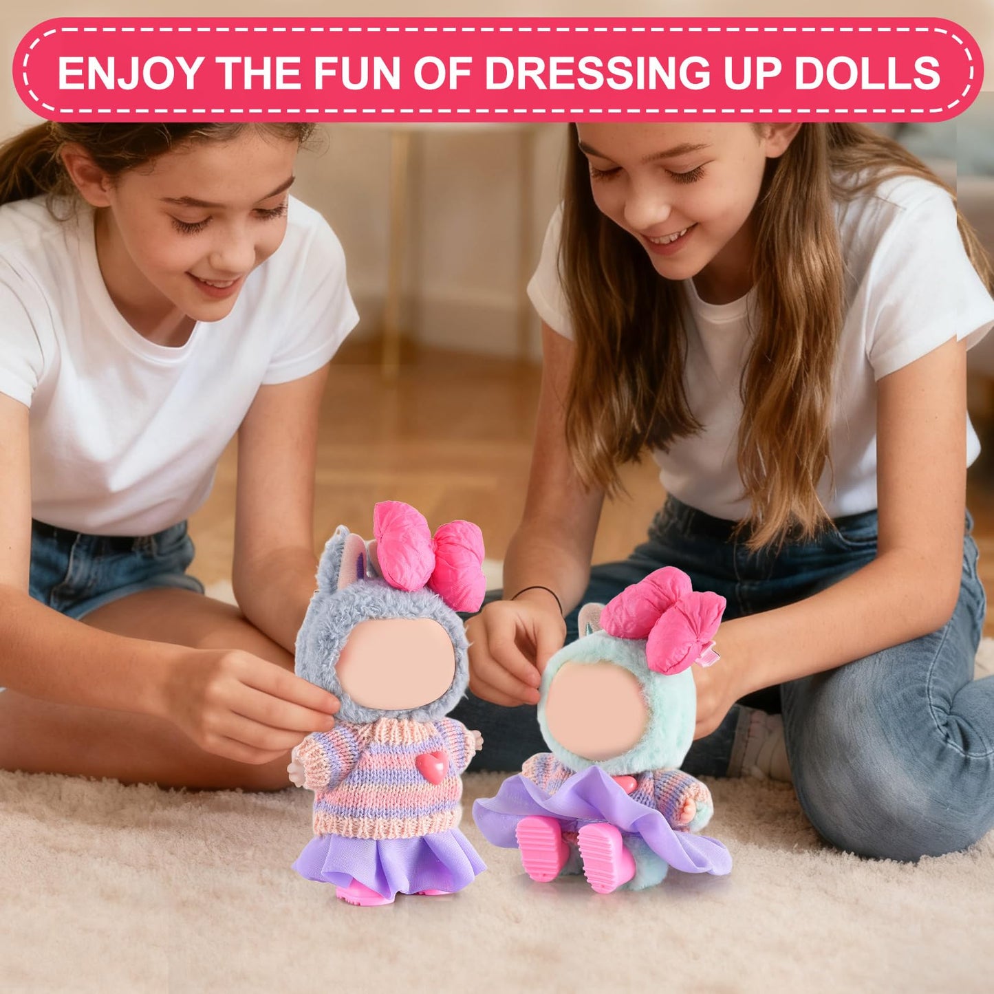 Ciunura Labubu Doll Clothing - Premium 17 cm Outfit Set with Sweater, Dress & Boots (Purple)