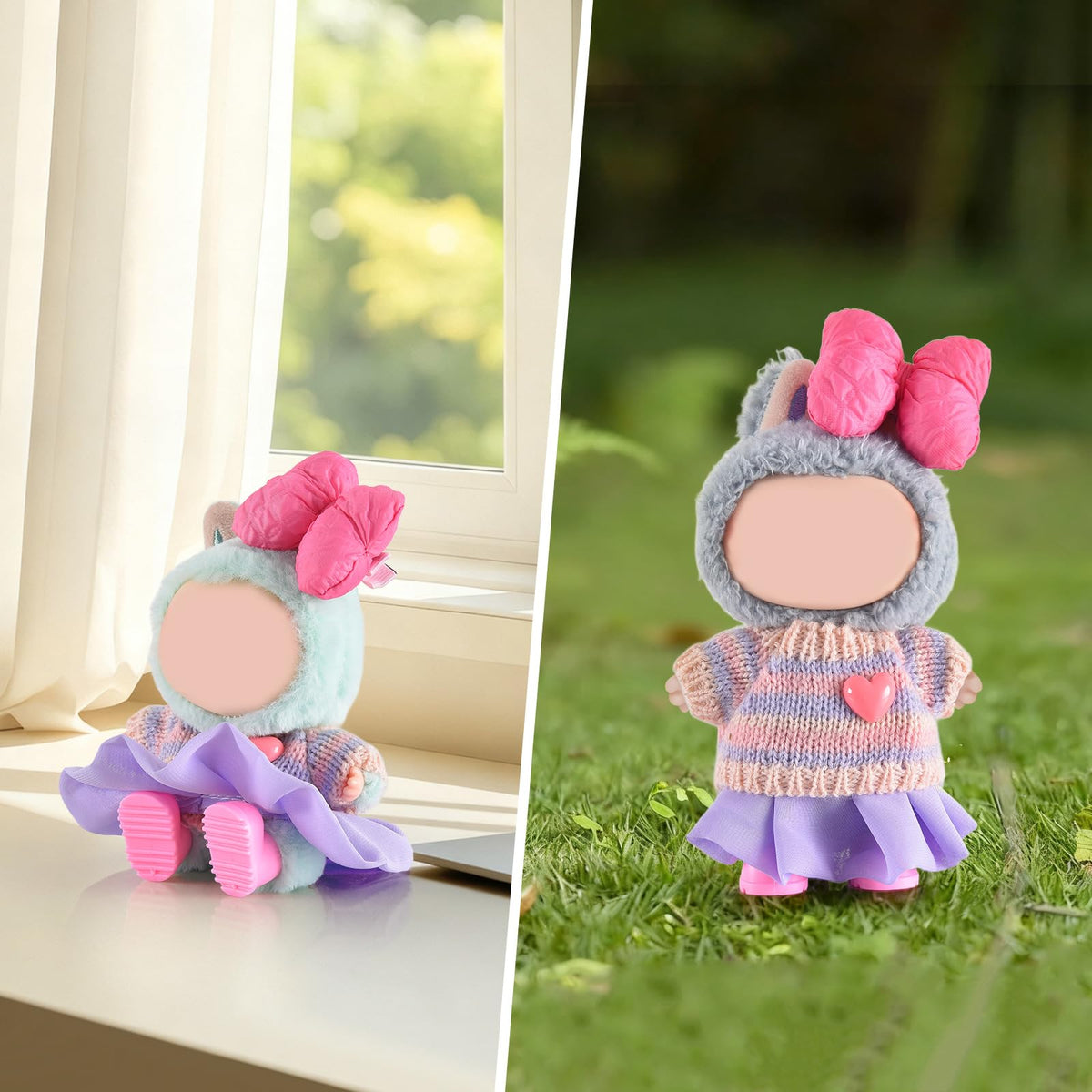 Ciunura Labubu Doll Clothing - Premium 17 cm Outfit Set with Sweater, Dress & Boots (Purple)