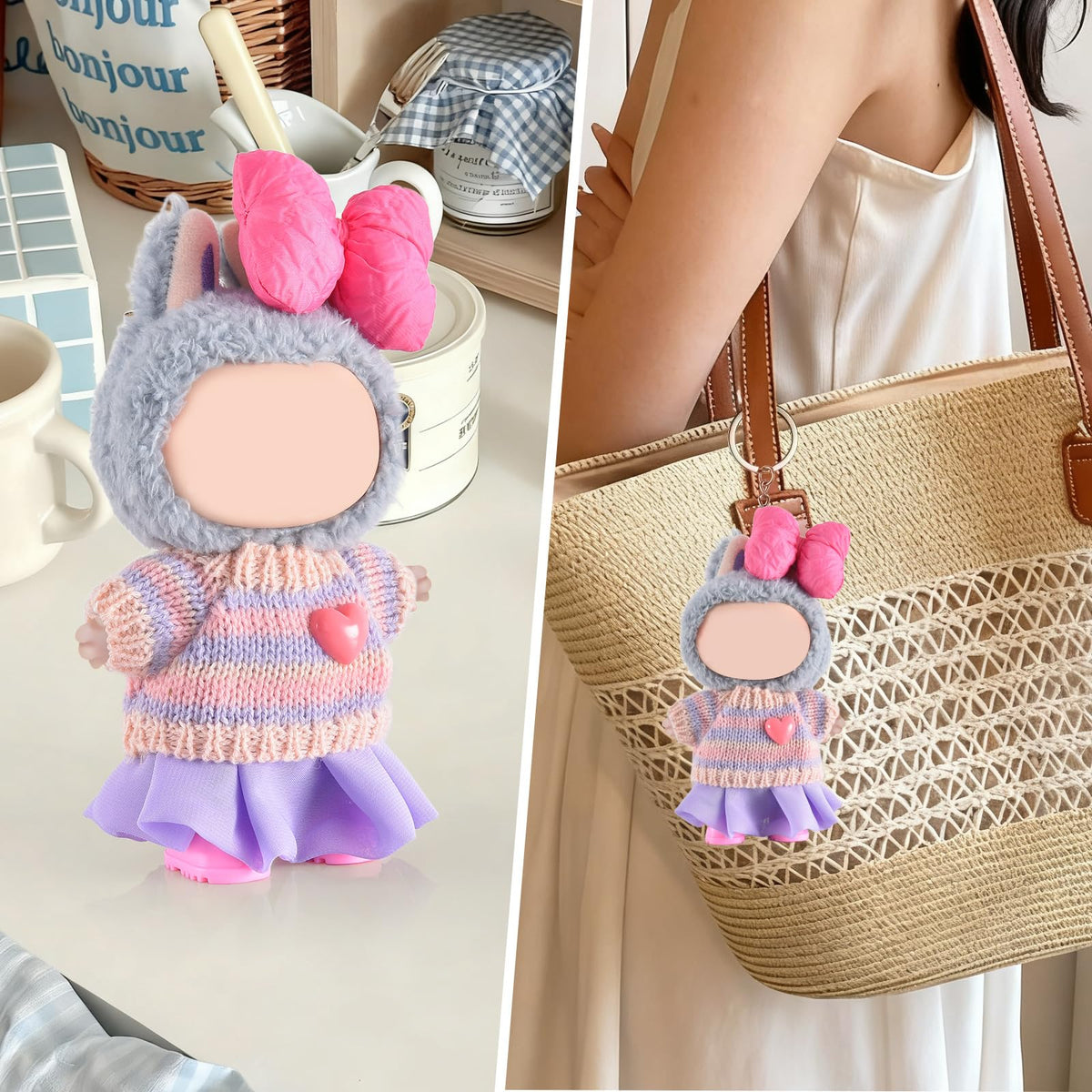 Ciunura Labubu Doll Clothing - Premium 17 cm Outfit Set with Sweater, Dress & Boots (Purple)