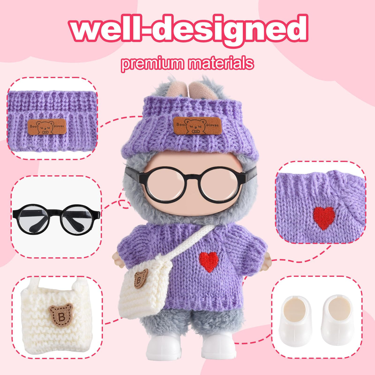 Ciunura Labubu Doll Clothing Set — Premium Crochet Outfit (Purple)