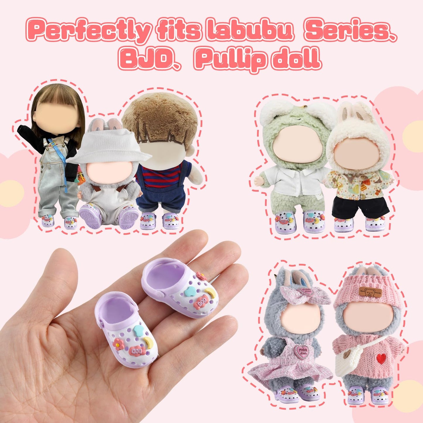 Ciunura Premium Doll Shoes for Lububu – Purple Clog Shoes for 6.7–7.9in Dolls