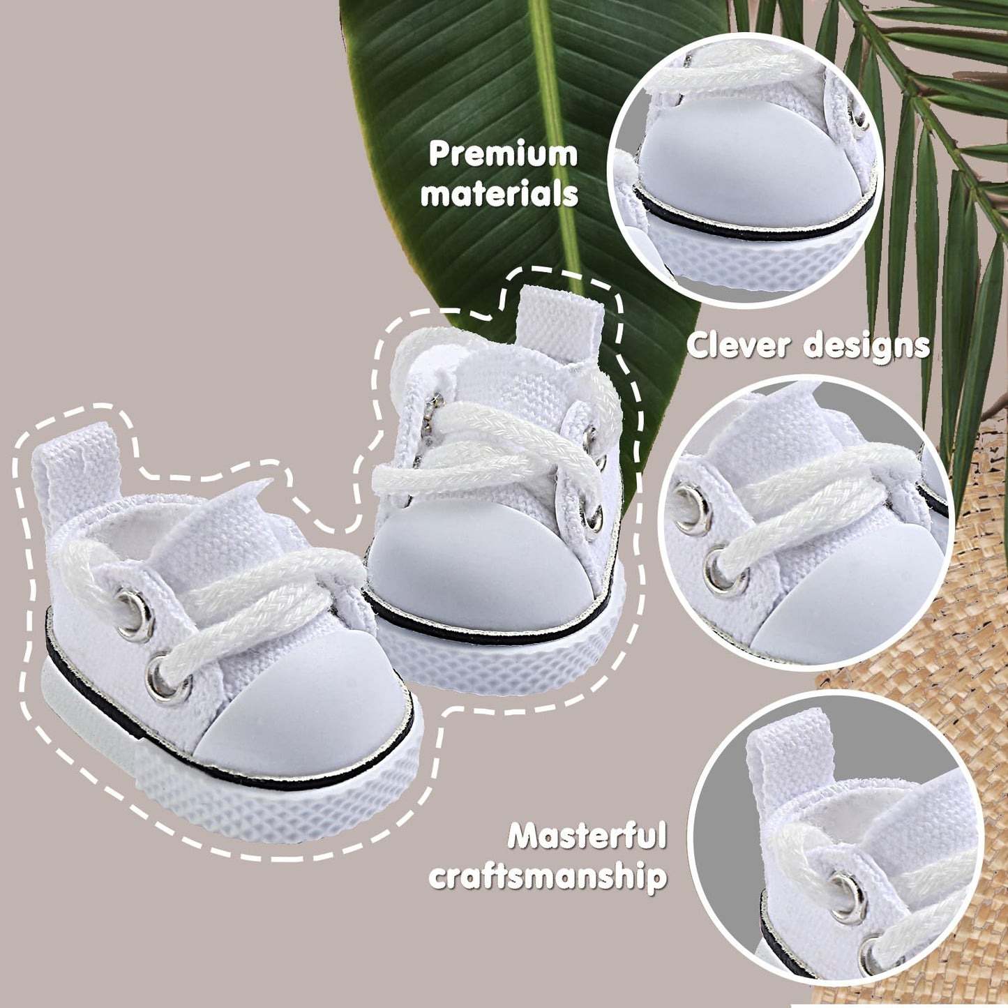 Ciunura Premium Doll Shoes for Lububu – White Canvas, Fits 4-7in Lububu Dolls