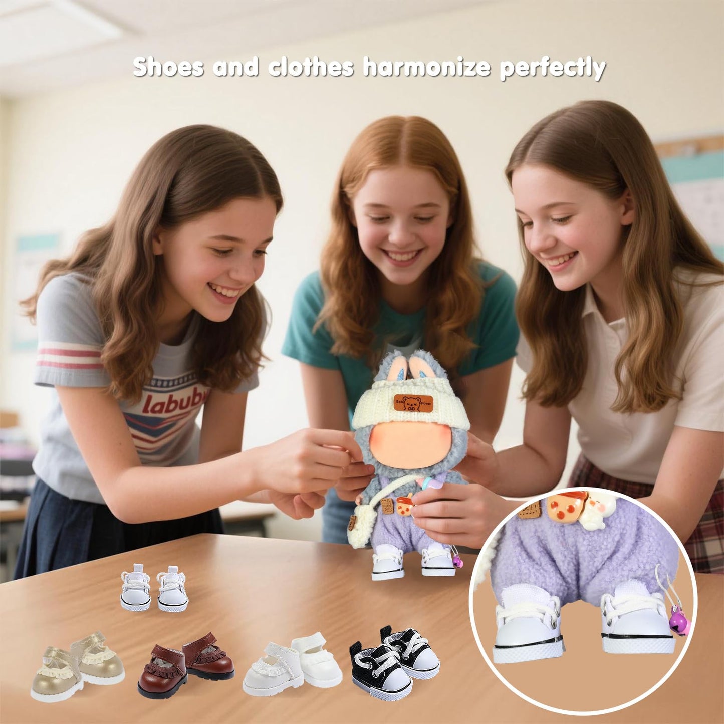 Ciunura Premium Doll Shoes for Lububu – White Canvas, Fits 4-7in Lububu Dolls