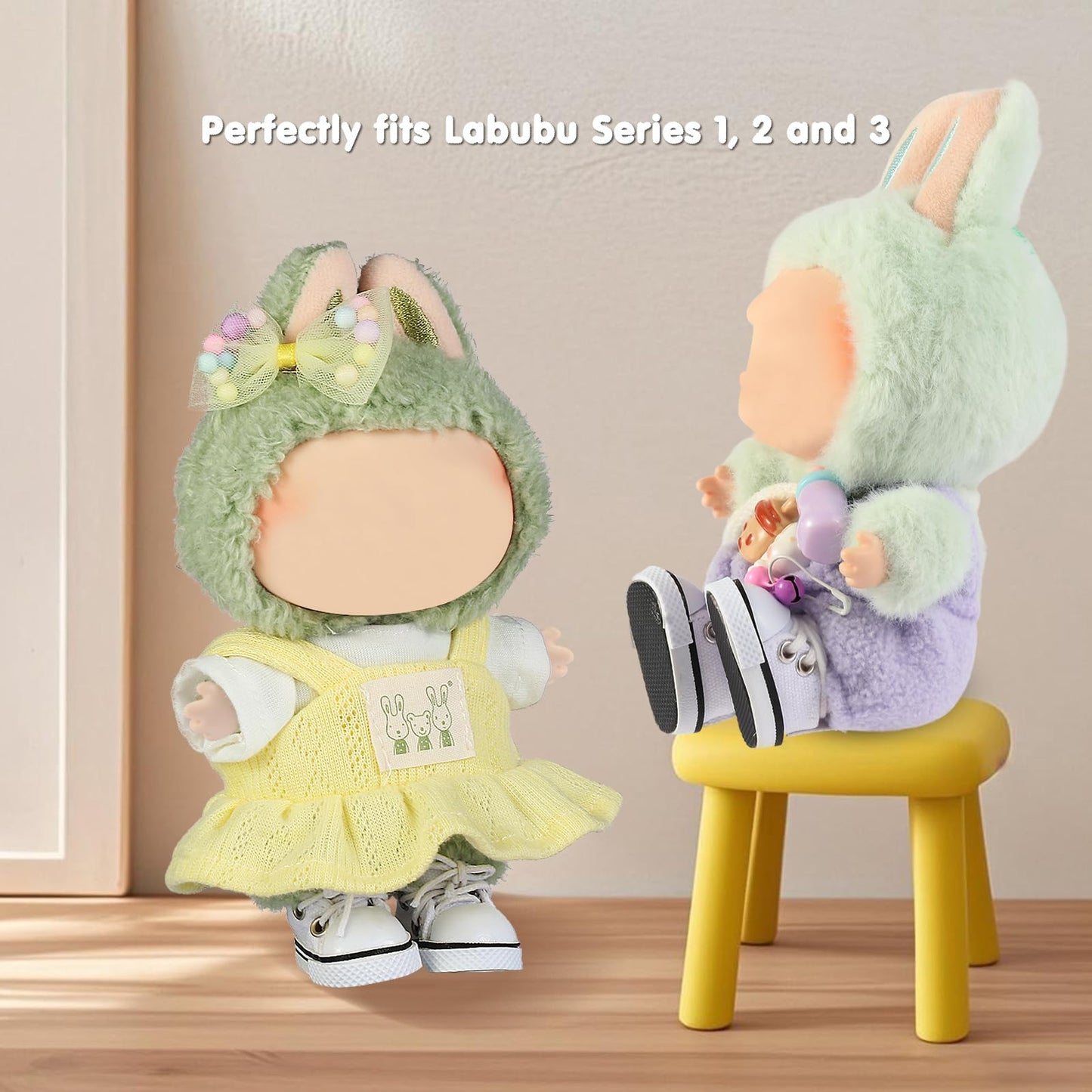 Ciunura Premium Doll Shoes for Lububu – White Canvas, Fits 4-7in Lububu Dolls