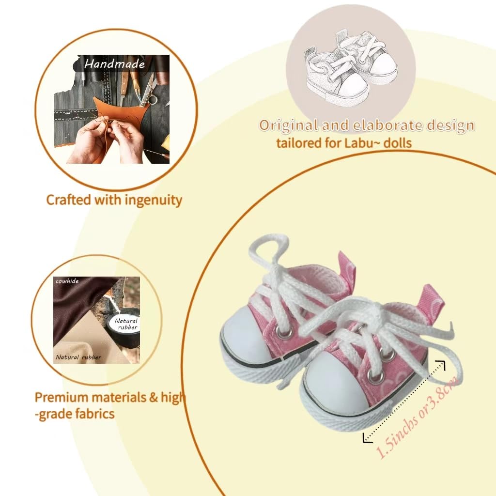 Ciunura Premium Doll Shoes for Lububu – Pink Canvas for 4–7in Dolls