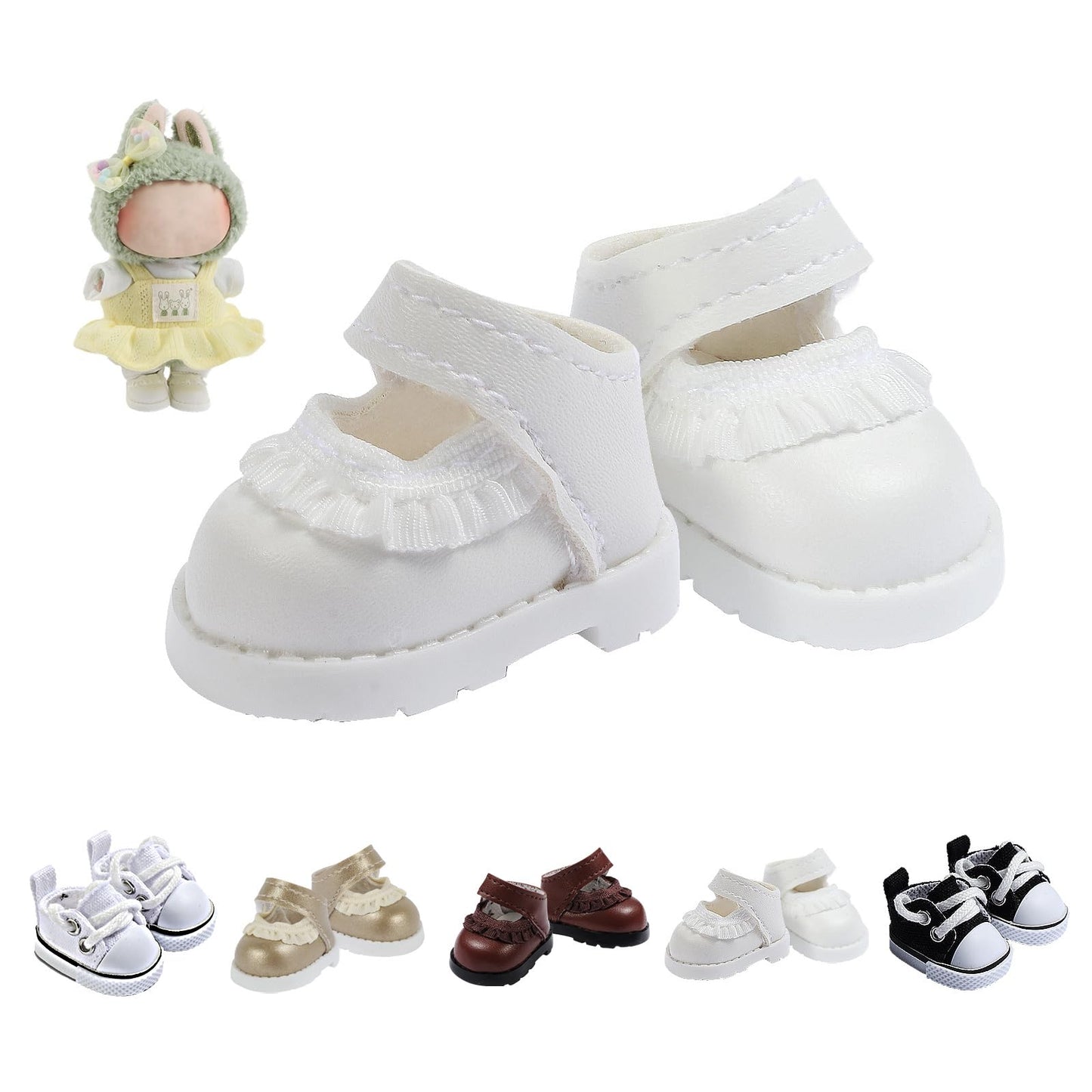 Ciunura Premium Doll Shoes for Lububu – White Leather for 4–7in Dolls