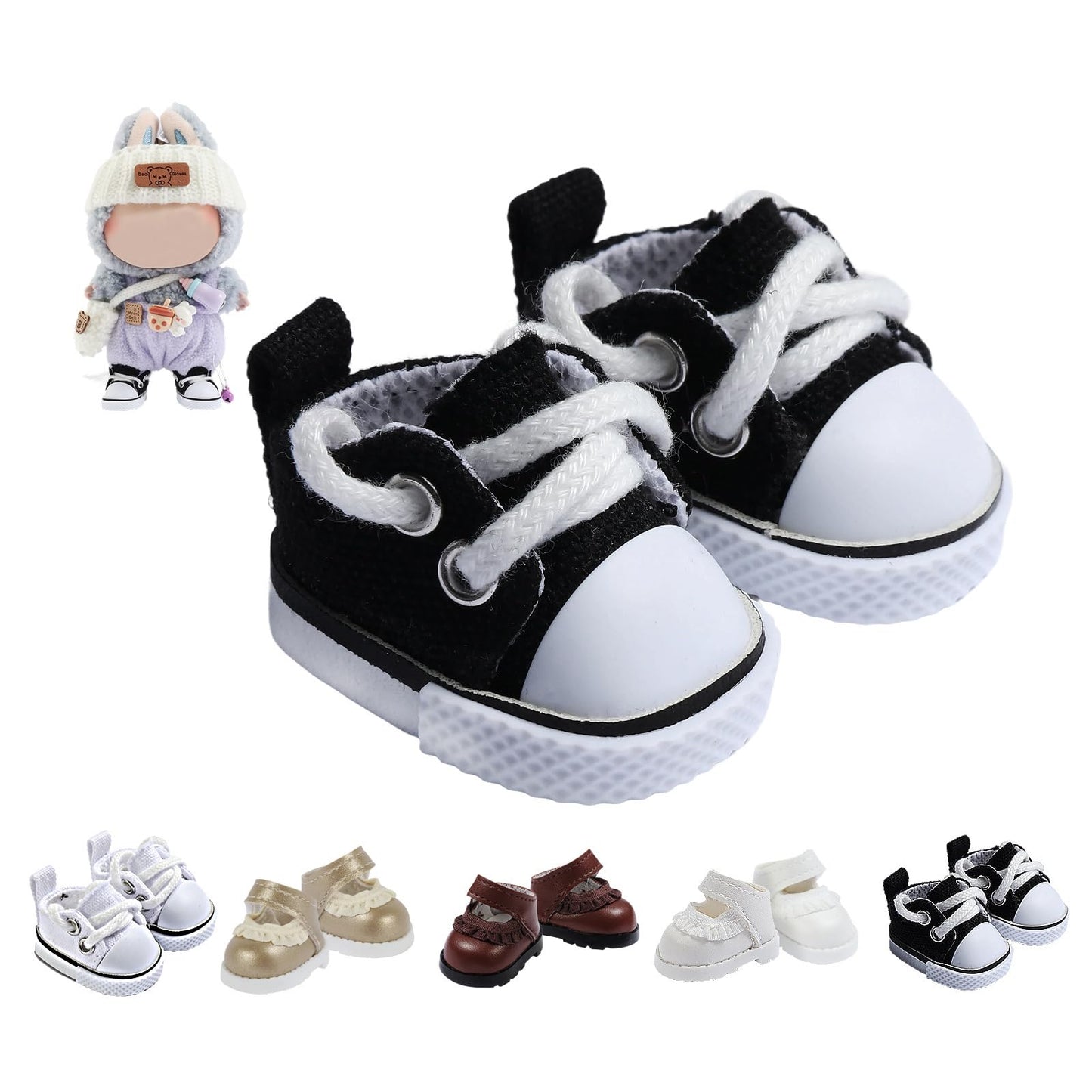 Ciunura Premium Doll Shoes for Lububu 4–7in Dolls | Black Canvas