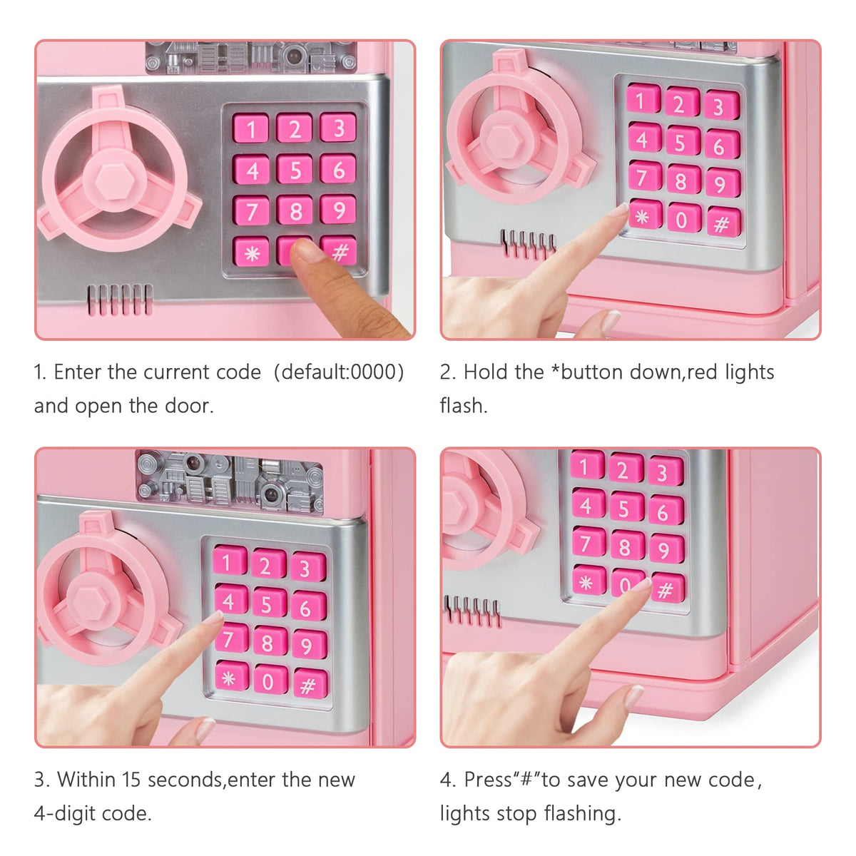 civan ATM Piggy Bank for Kids - Pink, Electronic Money Saving Box with Password (Ages 8-13)
