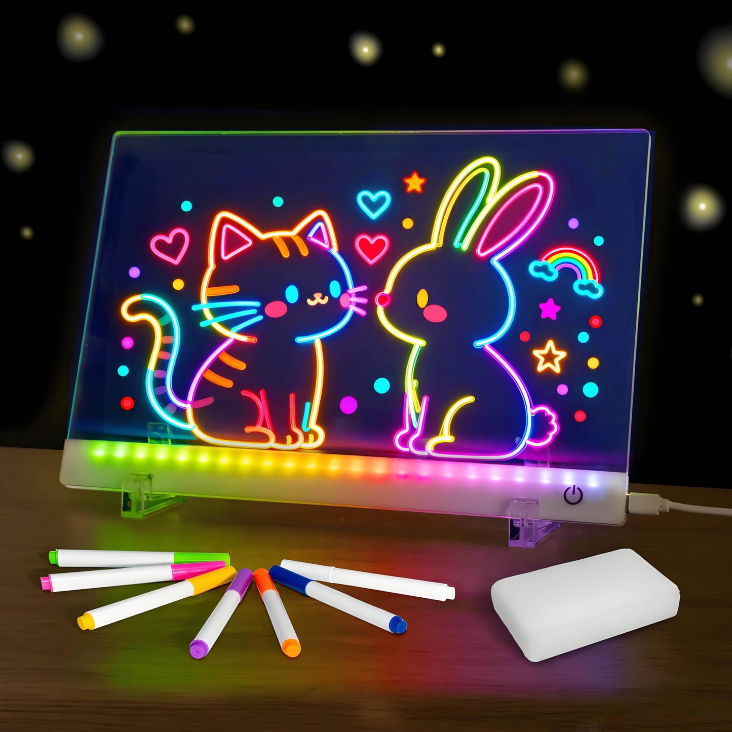 civan LED Drawing Board with Colors – 6 RGB Colors, 4 Modes, 7 Markers, Stand