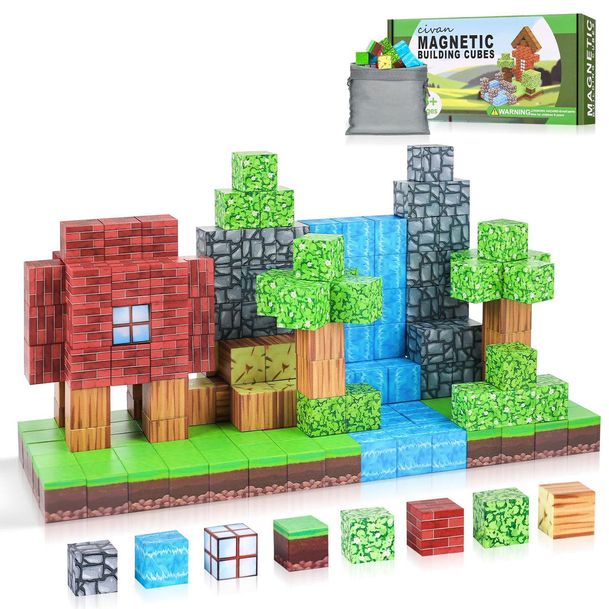 Civan Magnetic Blocks - 63-Piece Magnetic Building Tiles for Kids 3+ | STEM, Montessori & Sensory Toy