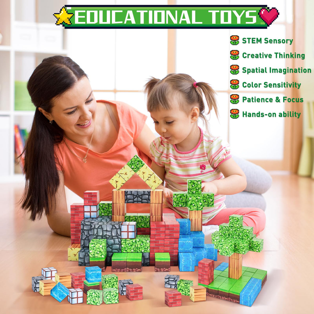 Civan Magnetic Blocks - 63-Piece Magnetic Building Tiles for Kids 3+ | STEM, Montessori & Sensory Toy