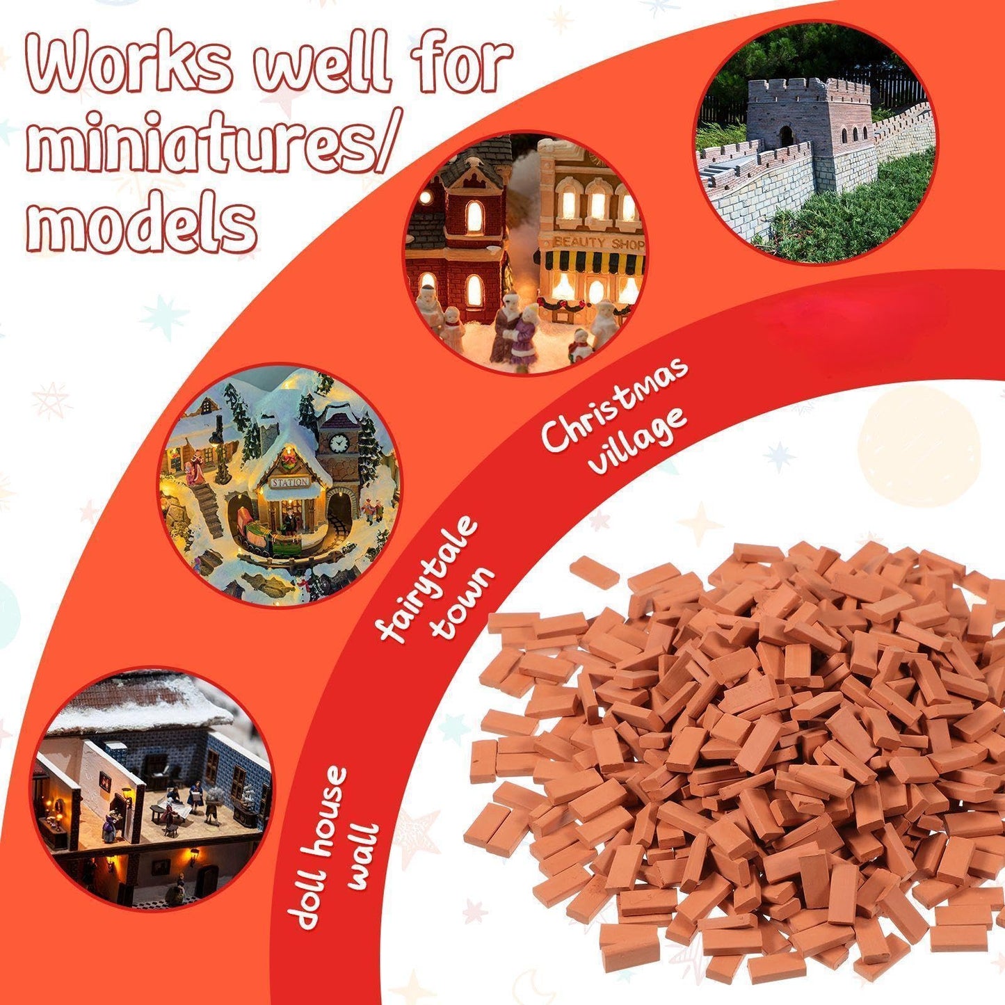 Civaner 200 Pcs Mini Bricks for Landscaping - 1:35 Scale Dollhouse Wall Blocks for Crafts