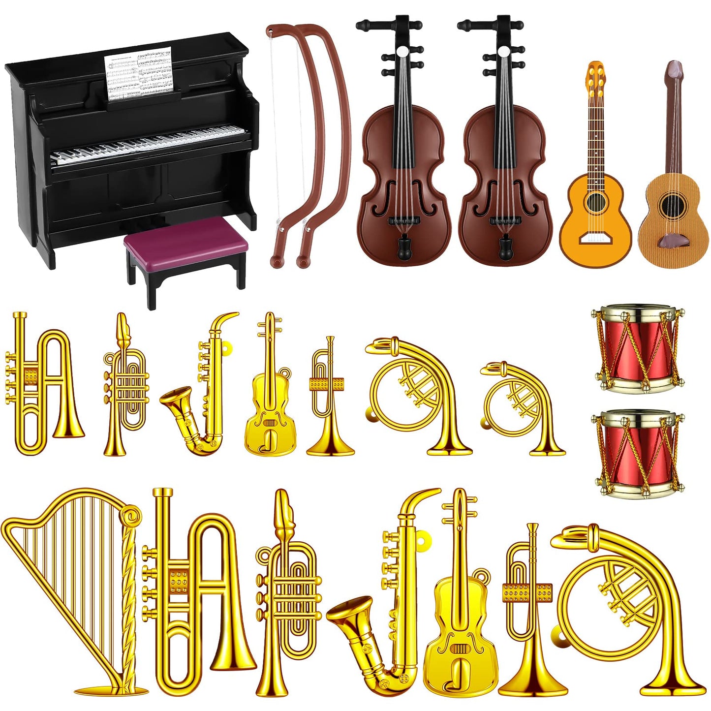 Civaner 24 Pcs Dollhouse Musical Instruments Set – Mini Piano, Violin, Guitar & More