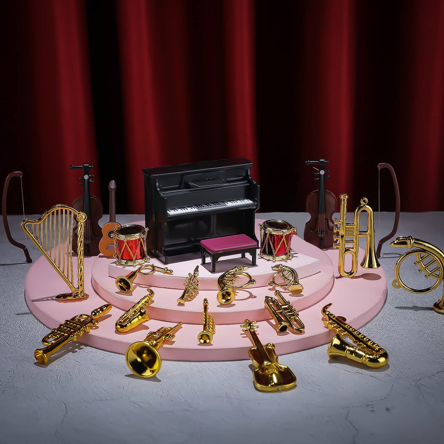 Civaner 24 Pcs Dollhouse Musical Instruments Set – Mini Piano, Violin, Guitar & More