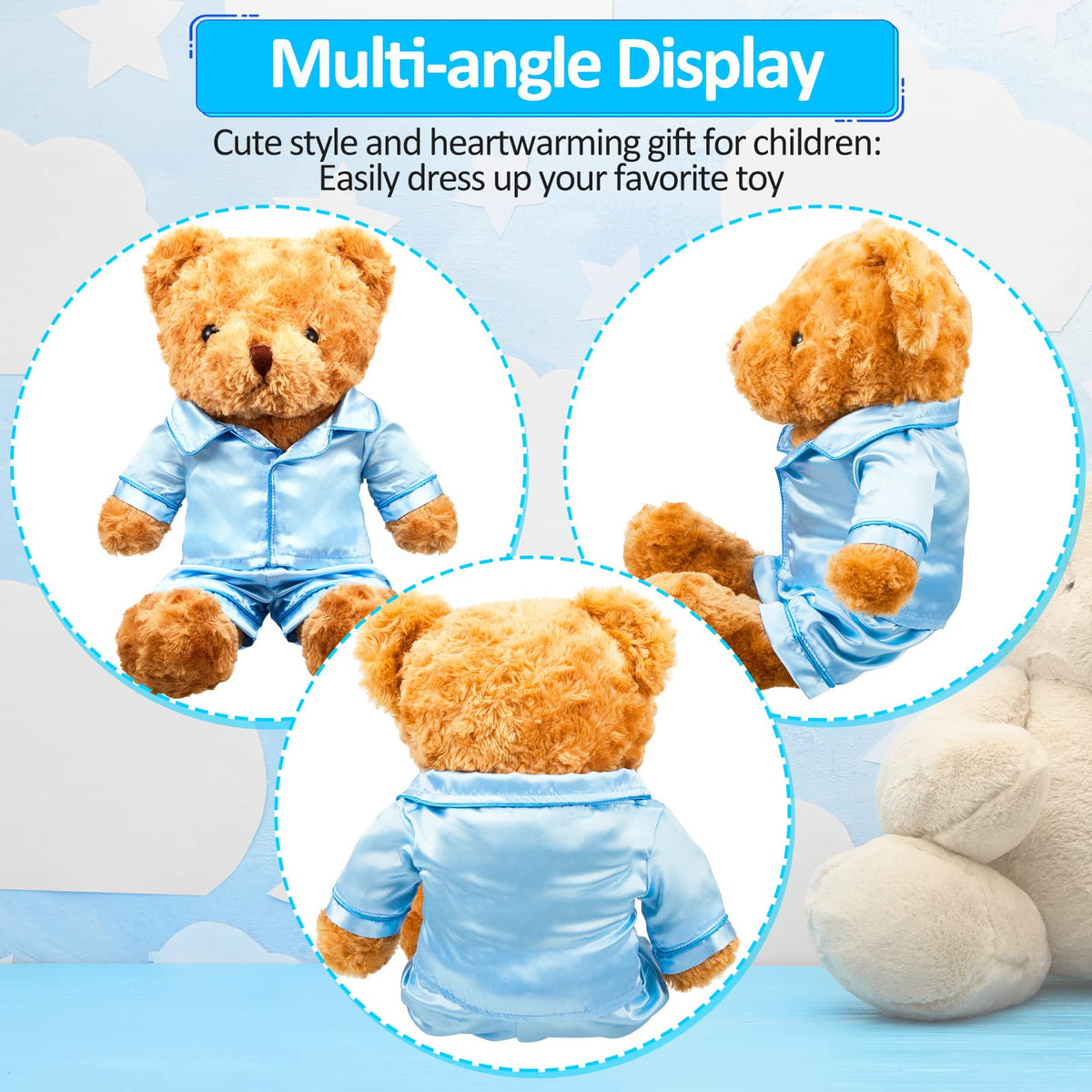 Civaner 2 Pack Bear Pajamas: Blue & Pink for 12-16 Inch Plush Bears