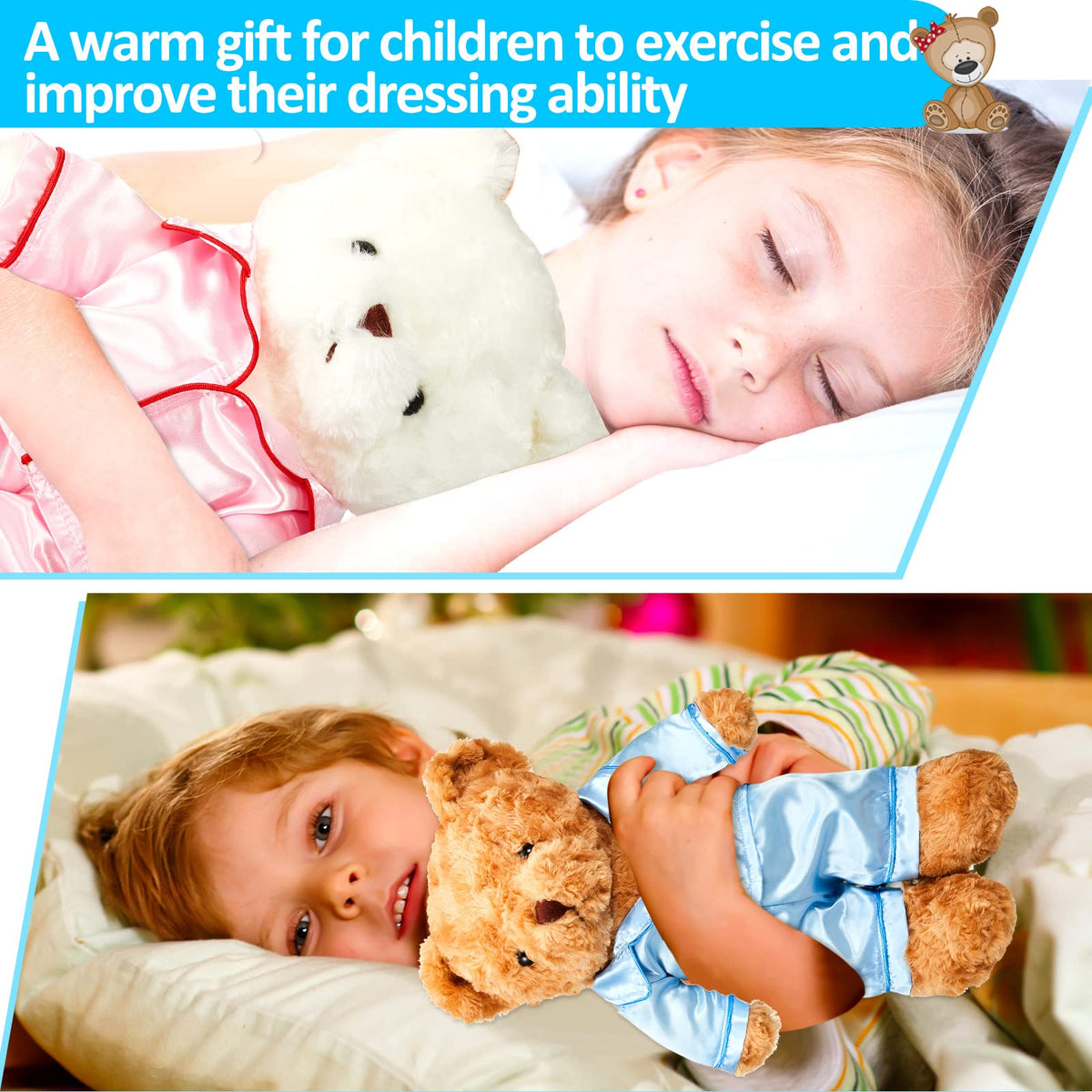 Civaner 2 Pack Bear Pajamas: Blue & Pink for 12-16 Inch Plush Bears