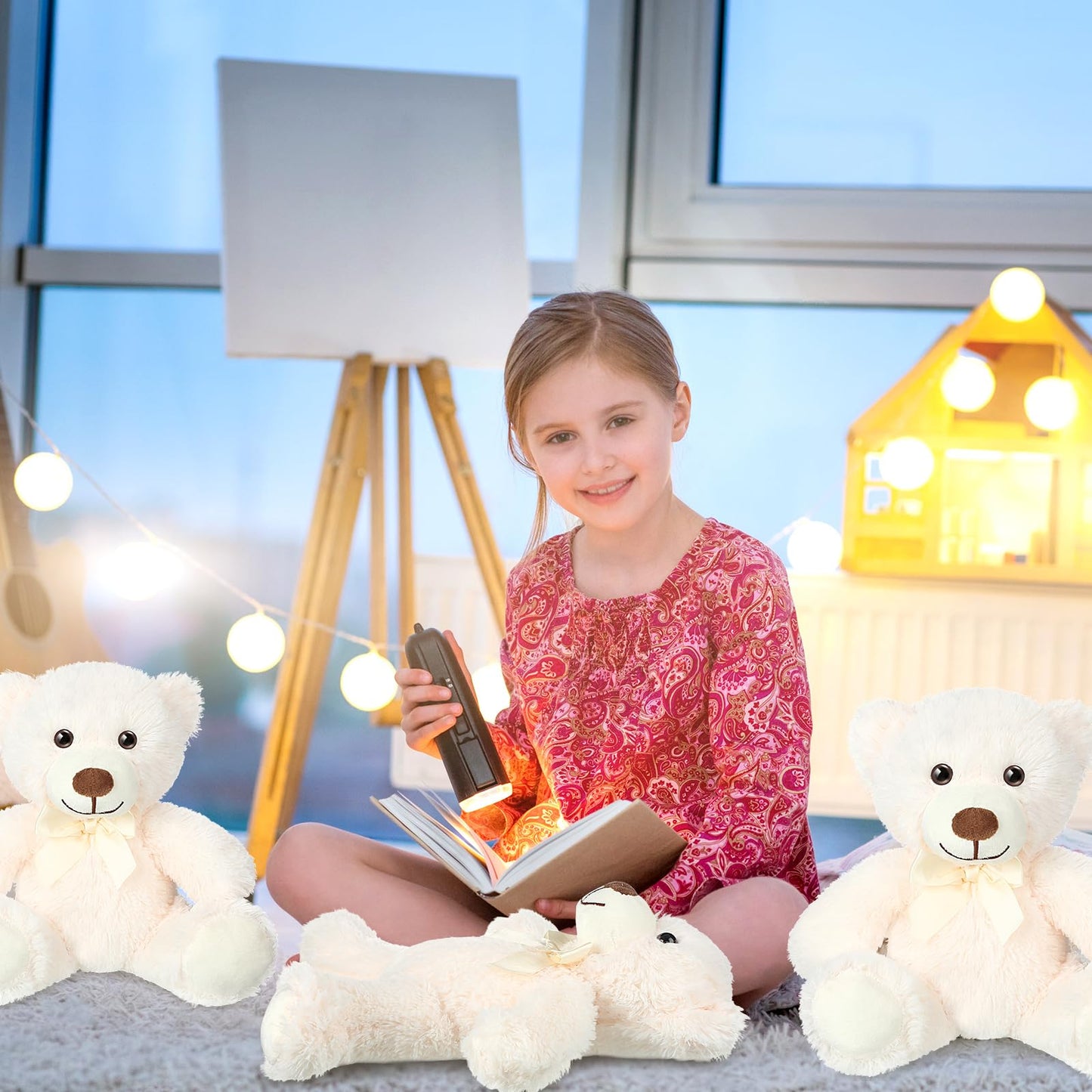 Civaner 4-Pack 13.8-Inch White Teddy Bears – Soft Plush Stuffed Animals Gift Set