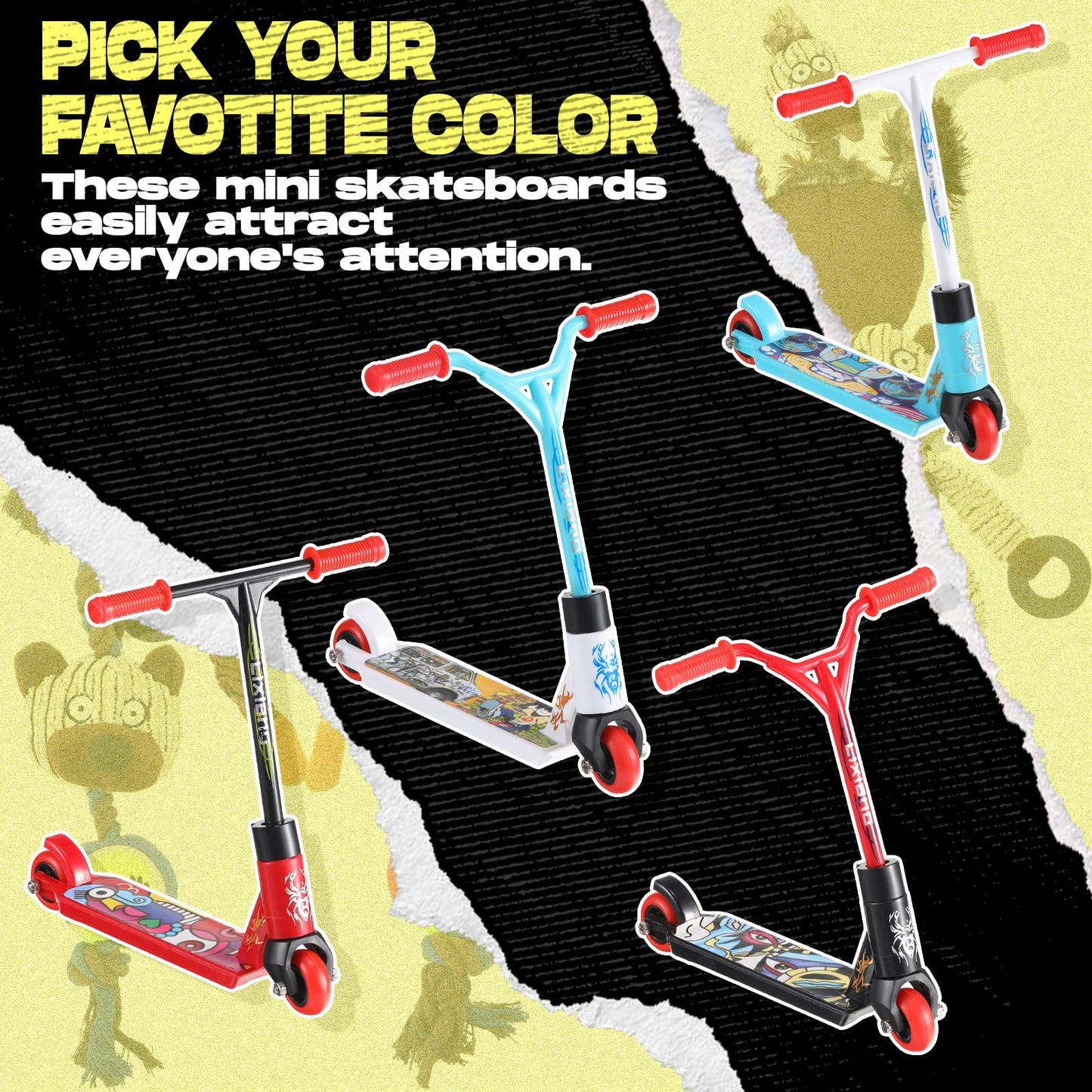 Civaner 10 Pcs Fingerboard Finger Scooter – Mini Two-Wheel Finger Scooters with Removable Wheel