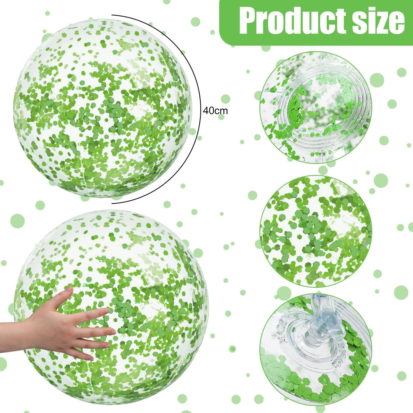 Civaner 10 Pcs Inflatable Glitter Beach Balls 16in – Green Glitter Confetti Pool Balls for Parties