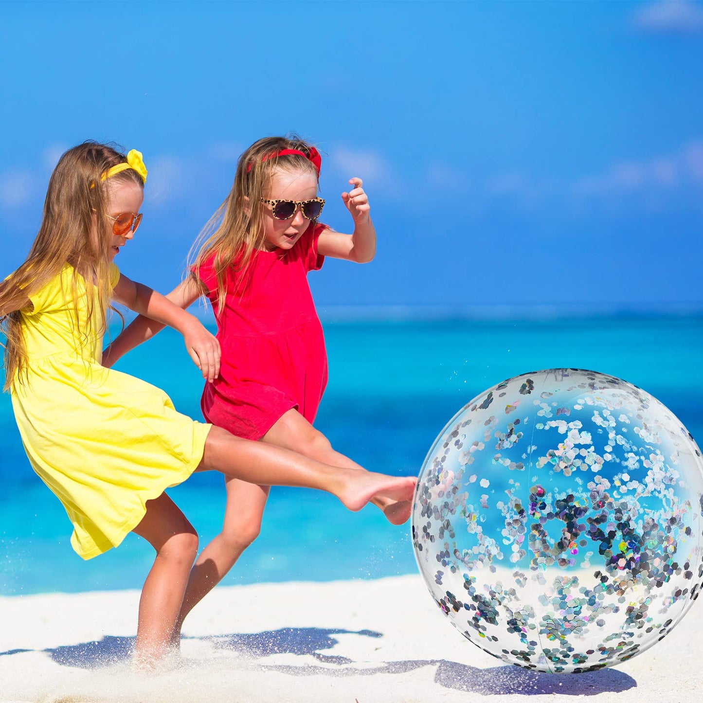 Civaner 10 Pcs Inflatable Glitter Beach Balls 16 Inch – Clear Confetti Pool Balls for Weddings & Parties (Silver Glitter)