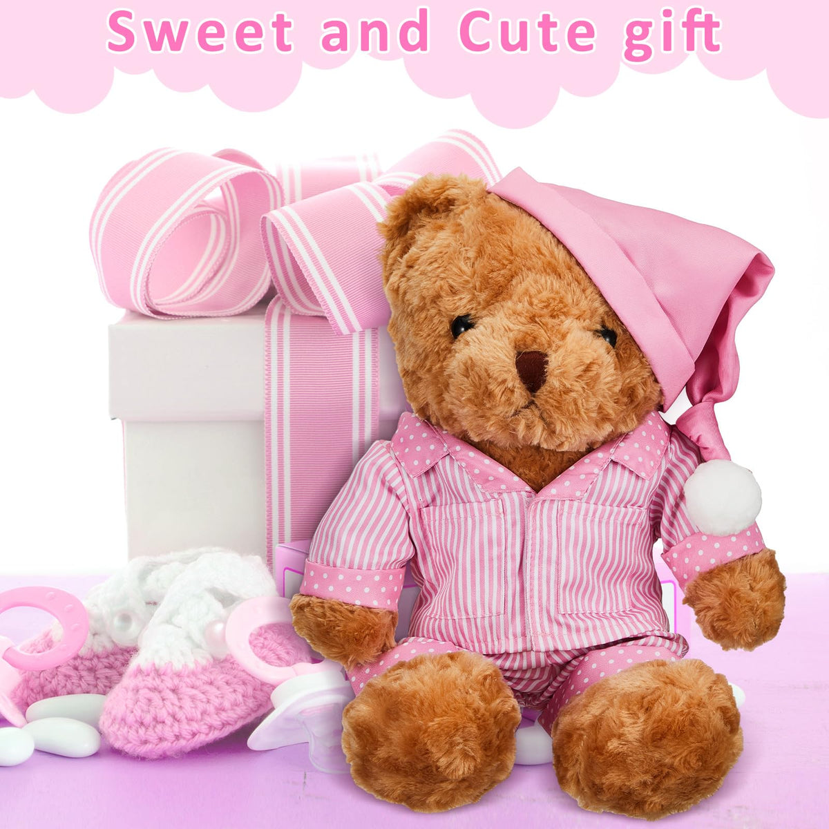 Civaner Stripe Bear Clothes Set (Pink) for 12-16 Inch Bears | Plush Dress-Up Kit