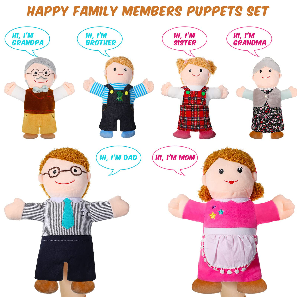 Civaner 6-Piece Hand Puppet Set — 11.8 Inch Family Puppets for Storytelling, Teaching & Role Play