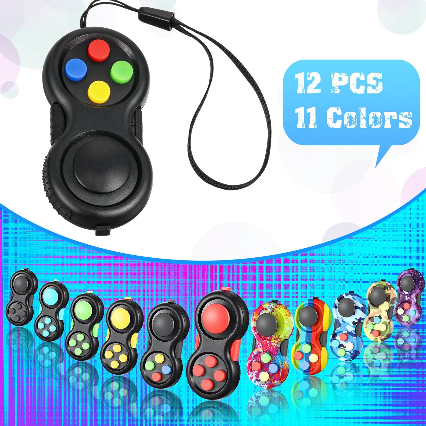 Civaner 12 Pcs Fidget Pad Pack – One-Handed Sensory Toys for Focus