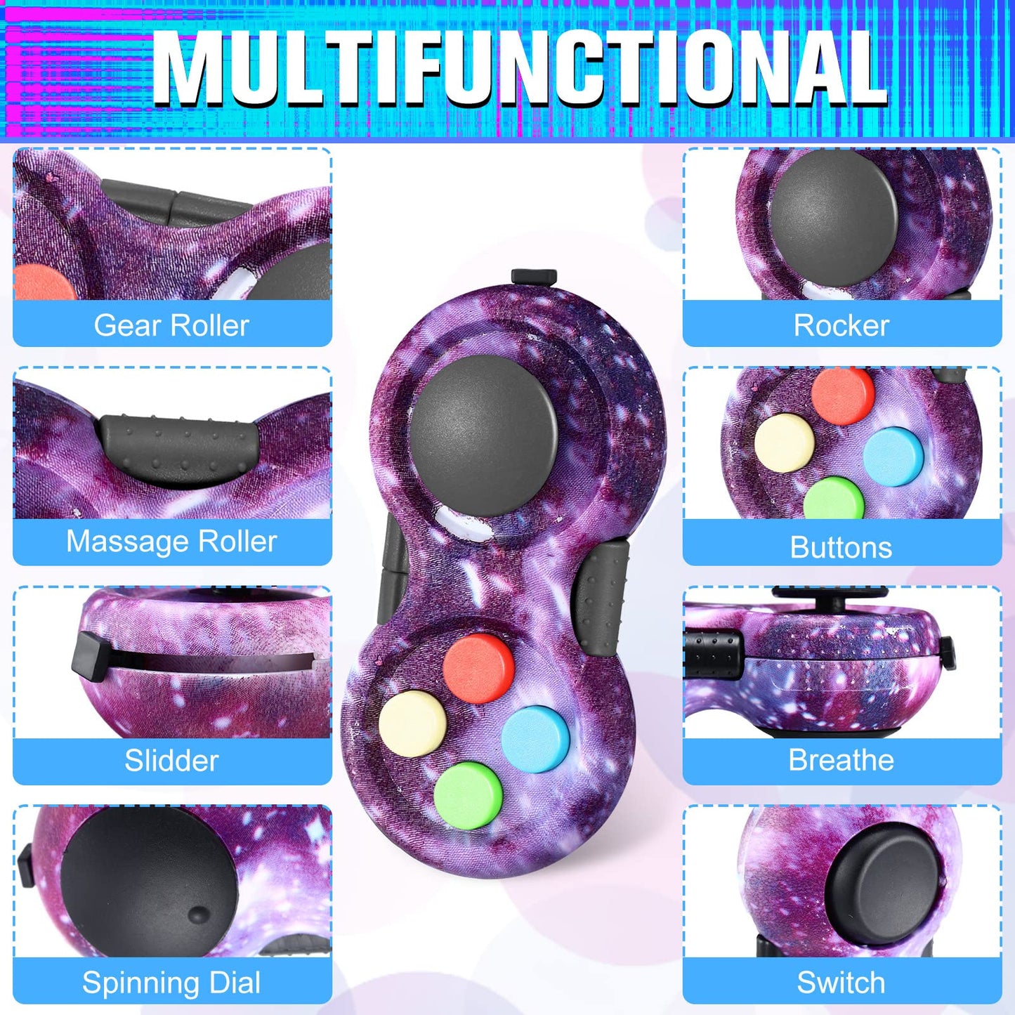 Civaner 12 Pcs Fidget Pad Pack – One-Handed Sensory Toys for Focus