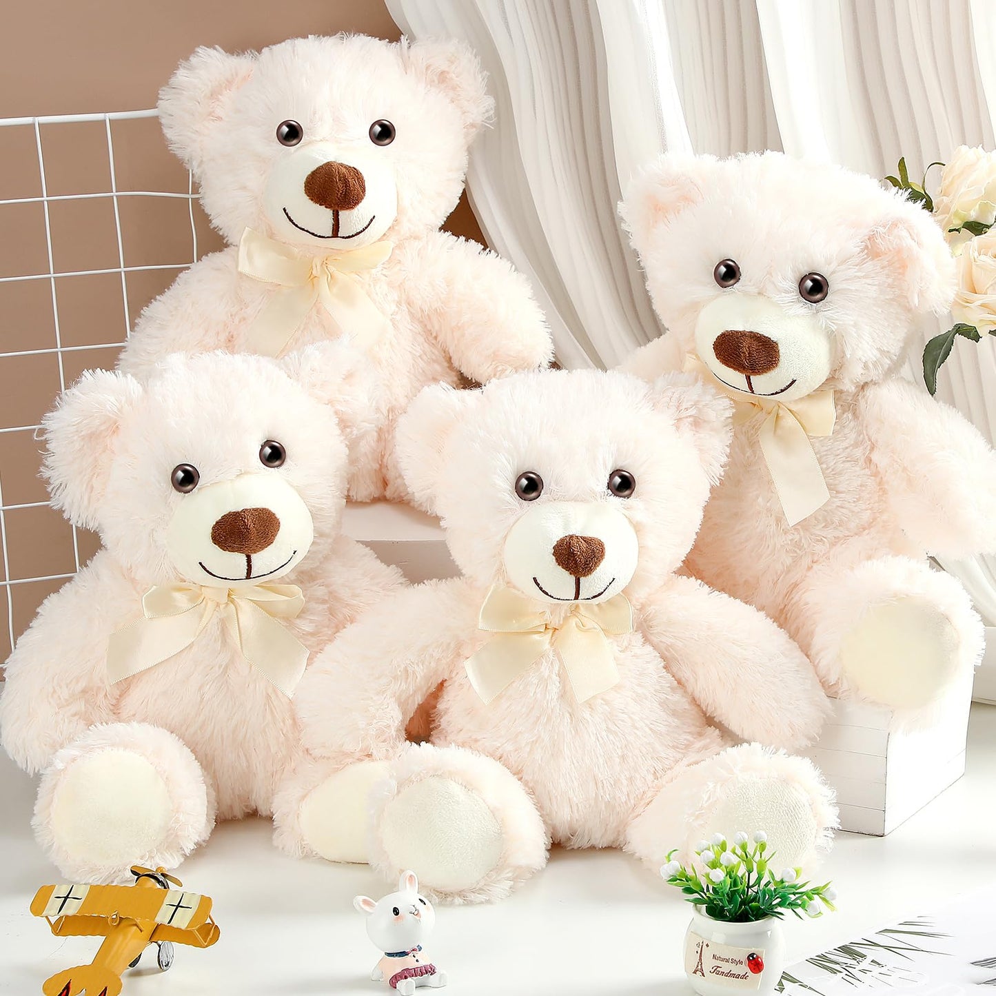 Civaner 4-Pack 13.8-Inch White Teddy Bears – Soft Plush Stuffed Animals Gift Set