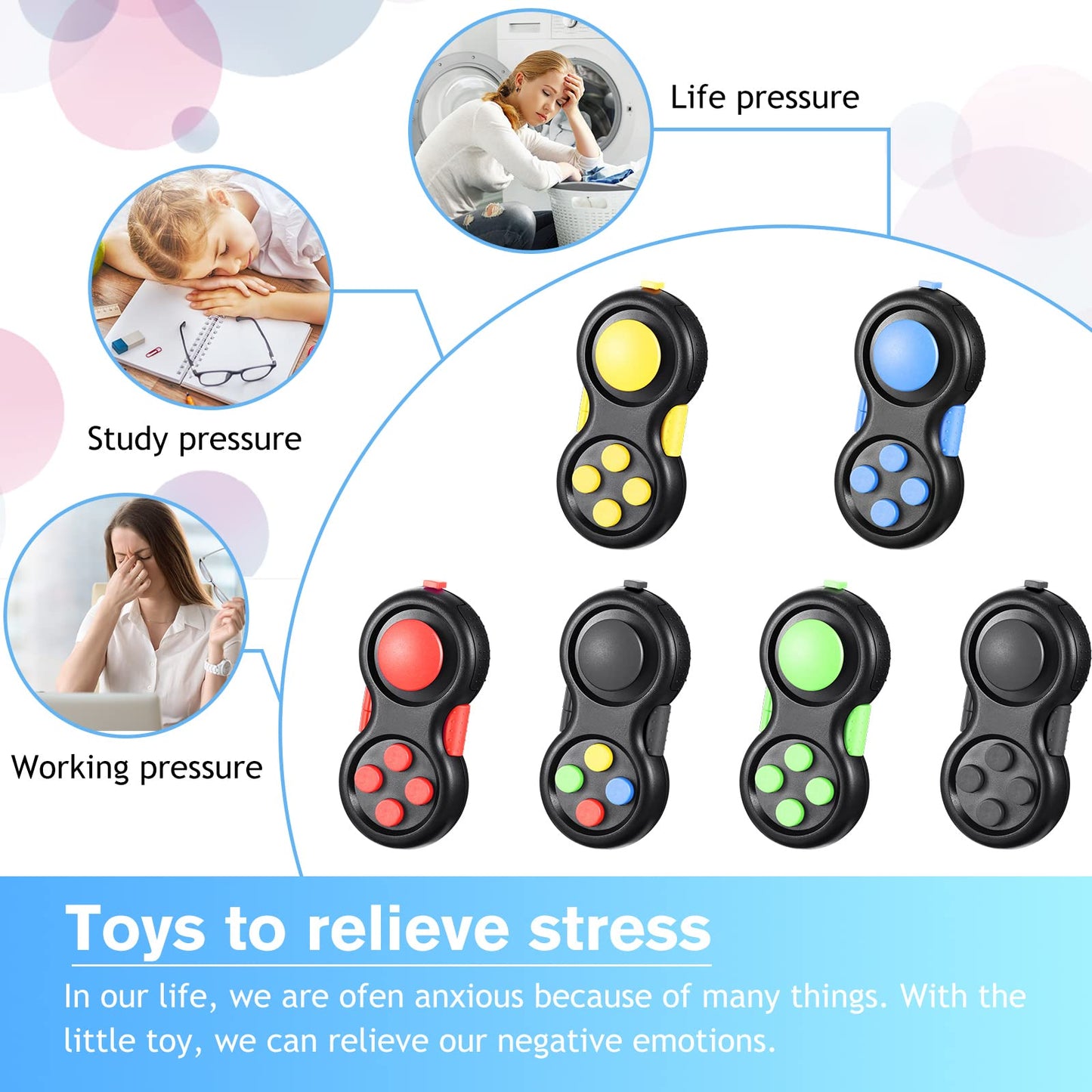 Civaner 12 Pcs Fidget Pad Toys – Colorful One-Handed Sensory Pads
