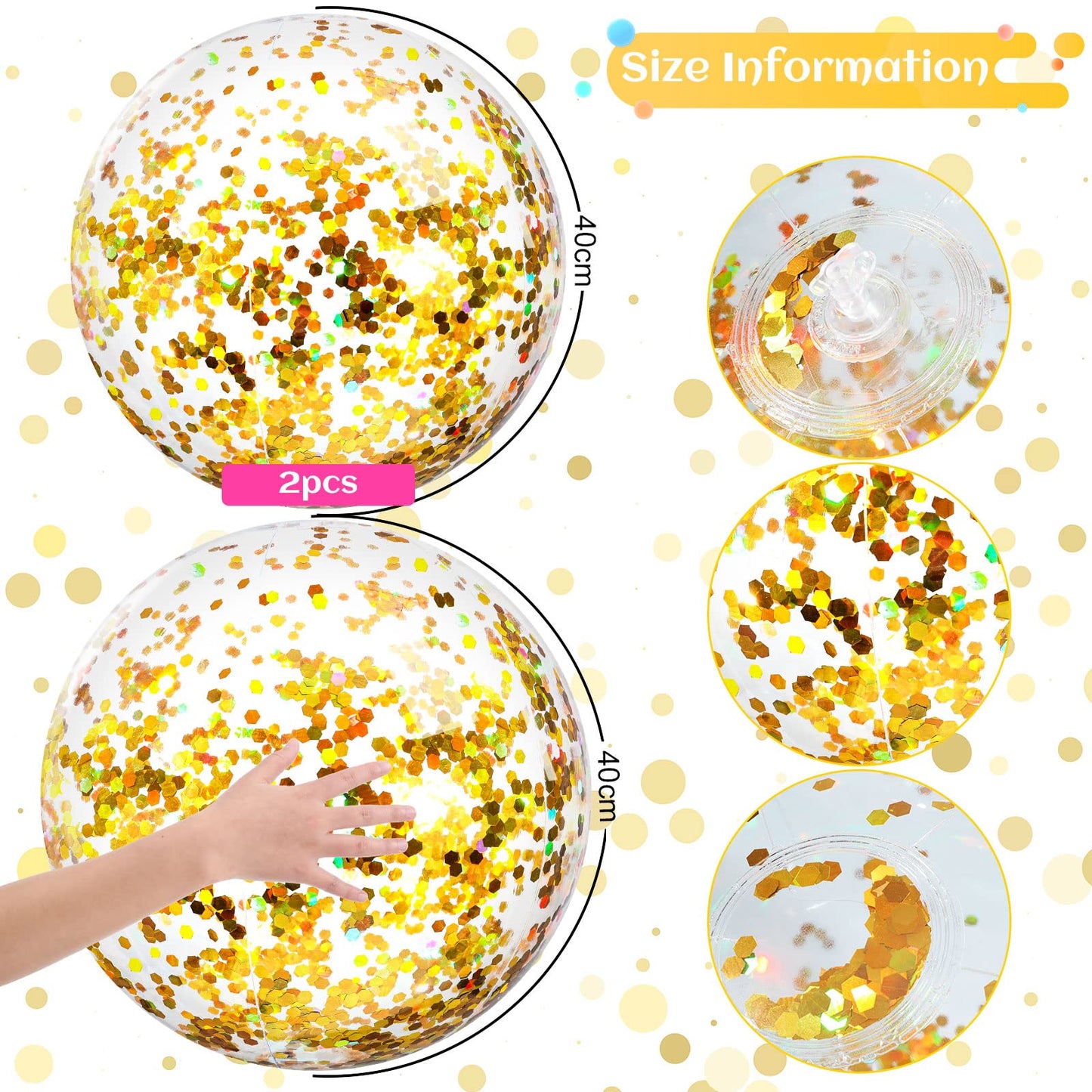 Civaner 10Pcs Inflatable Glitter Beach Balls 16in – Sparkly Confetti Pool Toys for Weddings & Parties