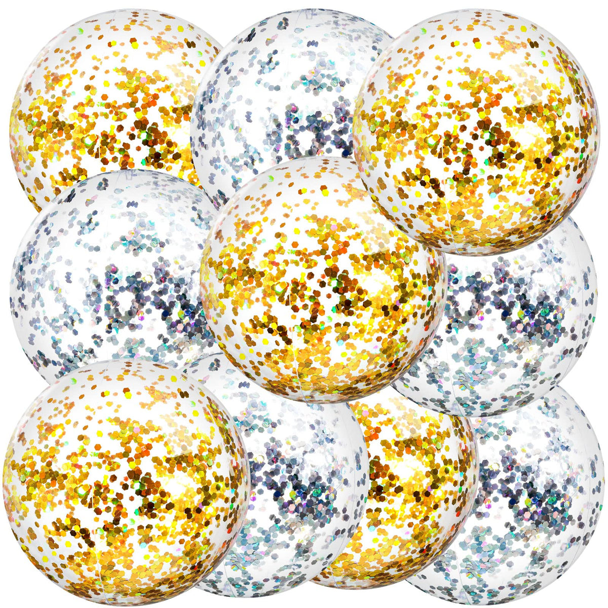 Civaner 10Pcs Inflatable Glitter Beach Balls 16in – Sparkly Confetti Pool Toys for Weddings & Parties