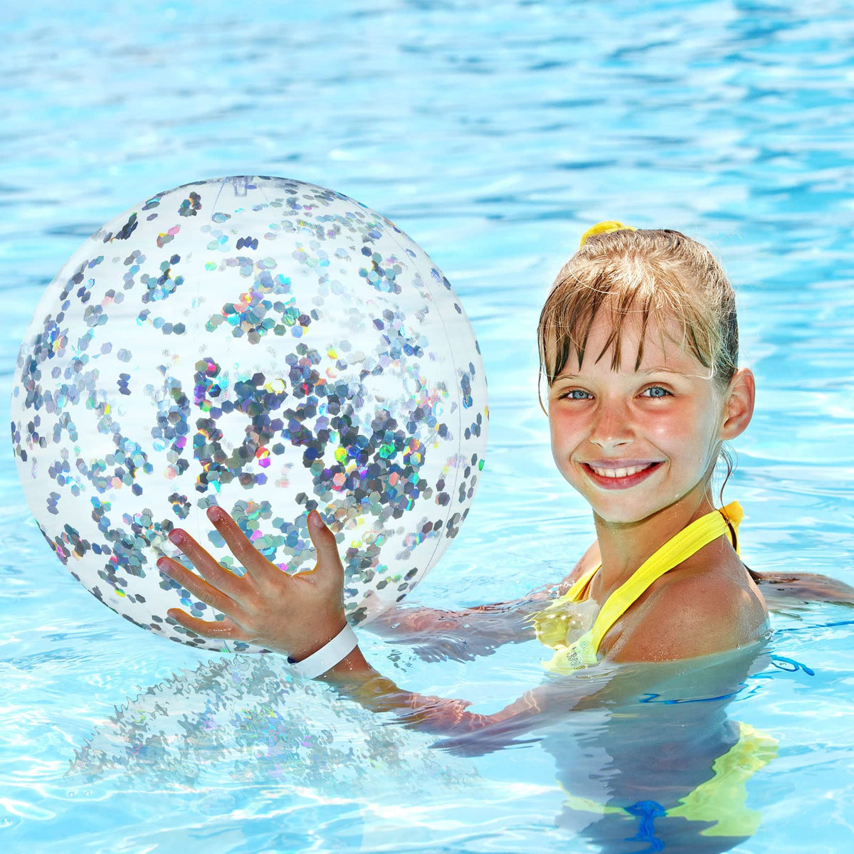 Civaner 10Pcs Inflatable Glitter Beach Balls 16in – Sparkly Confetti Pool Toys for Weddings & Parties