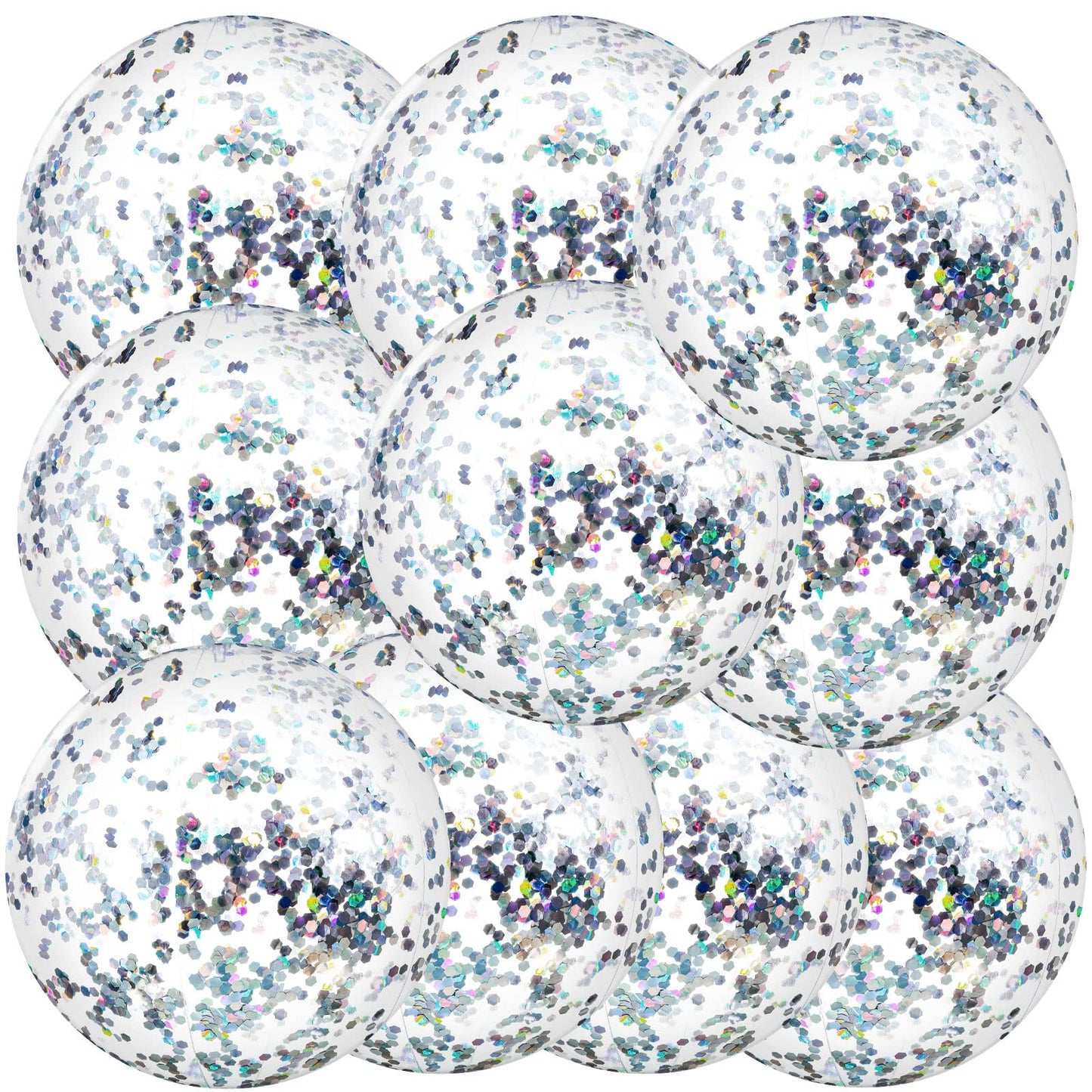 Civaner 10 Pcs Inflatable Glitter Beach Balls 16 Inch – Clear Confetti Pool Balls for Weddings & Parties (Silver Glitter)
