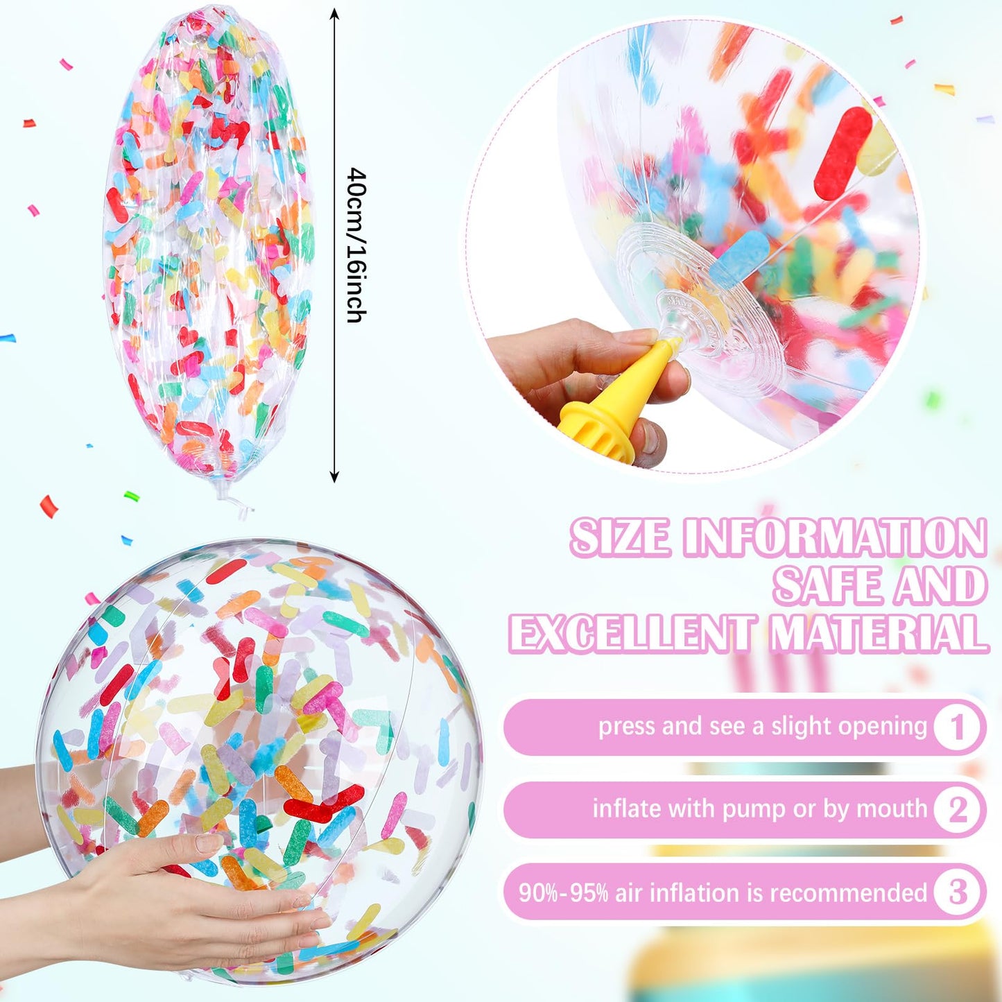 Civaner 10 Pcs Inflatable Glitter Beach Balls 16 Inch – Sparkly Confetti Pool Balls for Parties