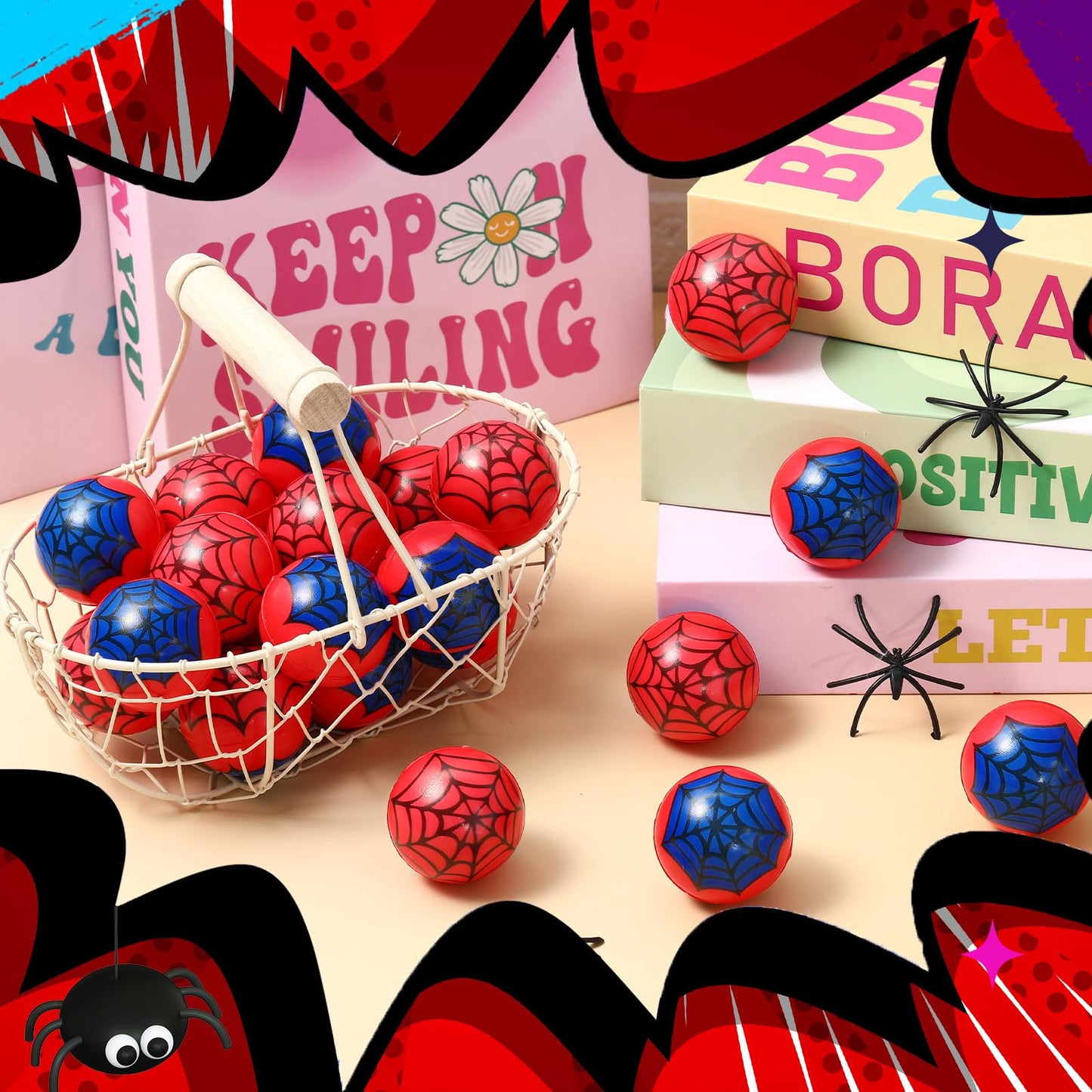 Civaner 12 Pcs Birthday Party Favors – 1.5'' Stress Ball Sensory Toys for Decorations & Goodie Bags (Spider Web A)