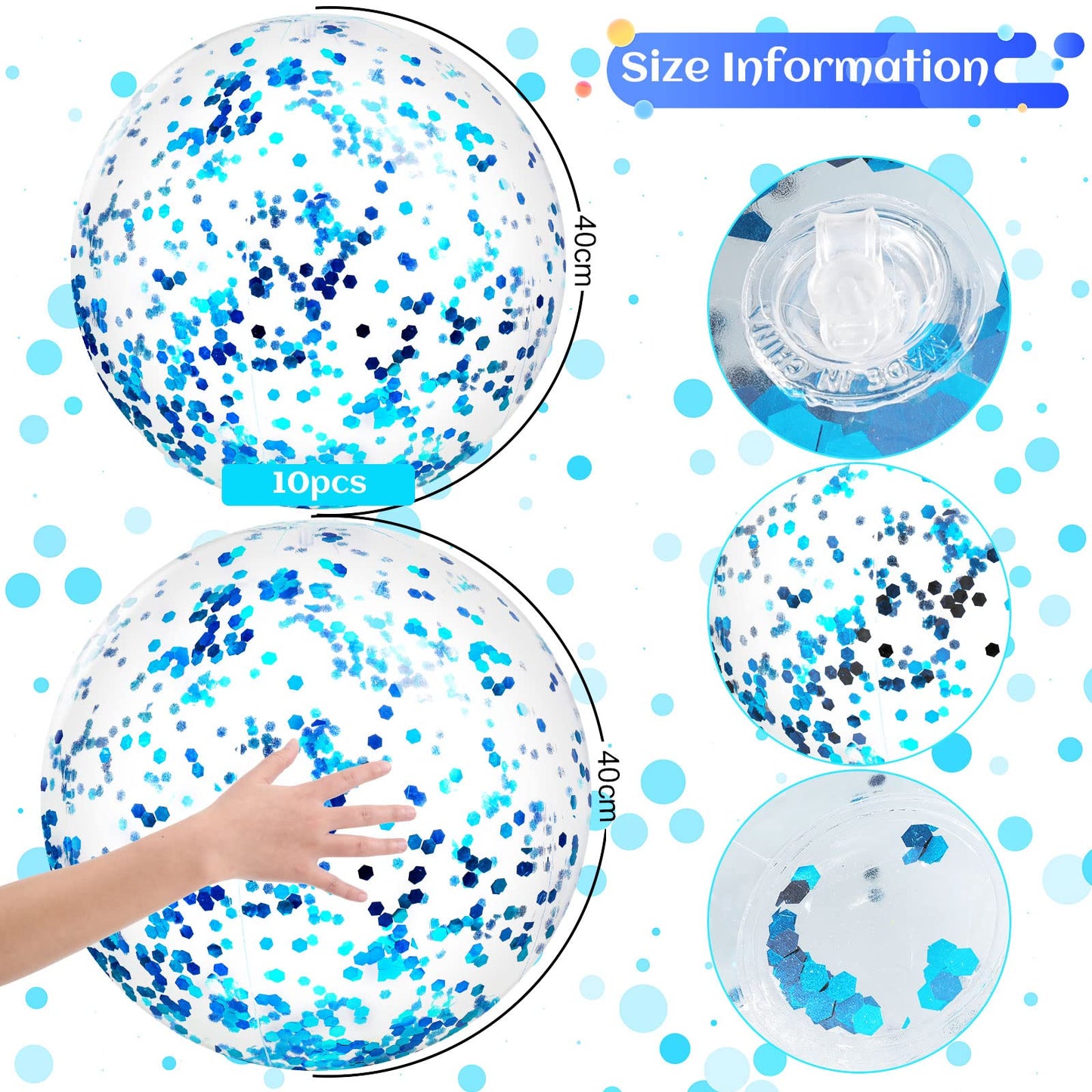 Civaner 10 Pcs Inflatable Glitter Beach Balls - 16in Blue Confetti Pool Decor