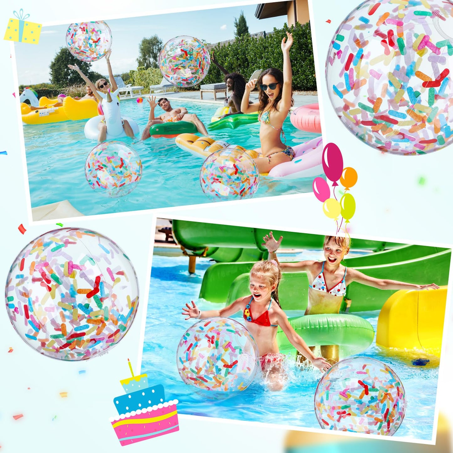 Civaner 10 Pcs Inflatable Glitter Beach Balls 16 Inch – Sparkly Confetti Pool Balls for Parties