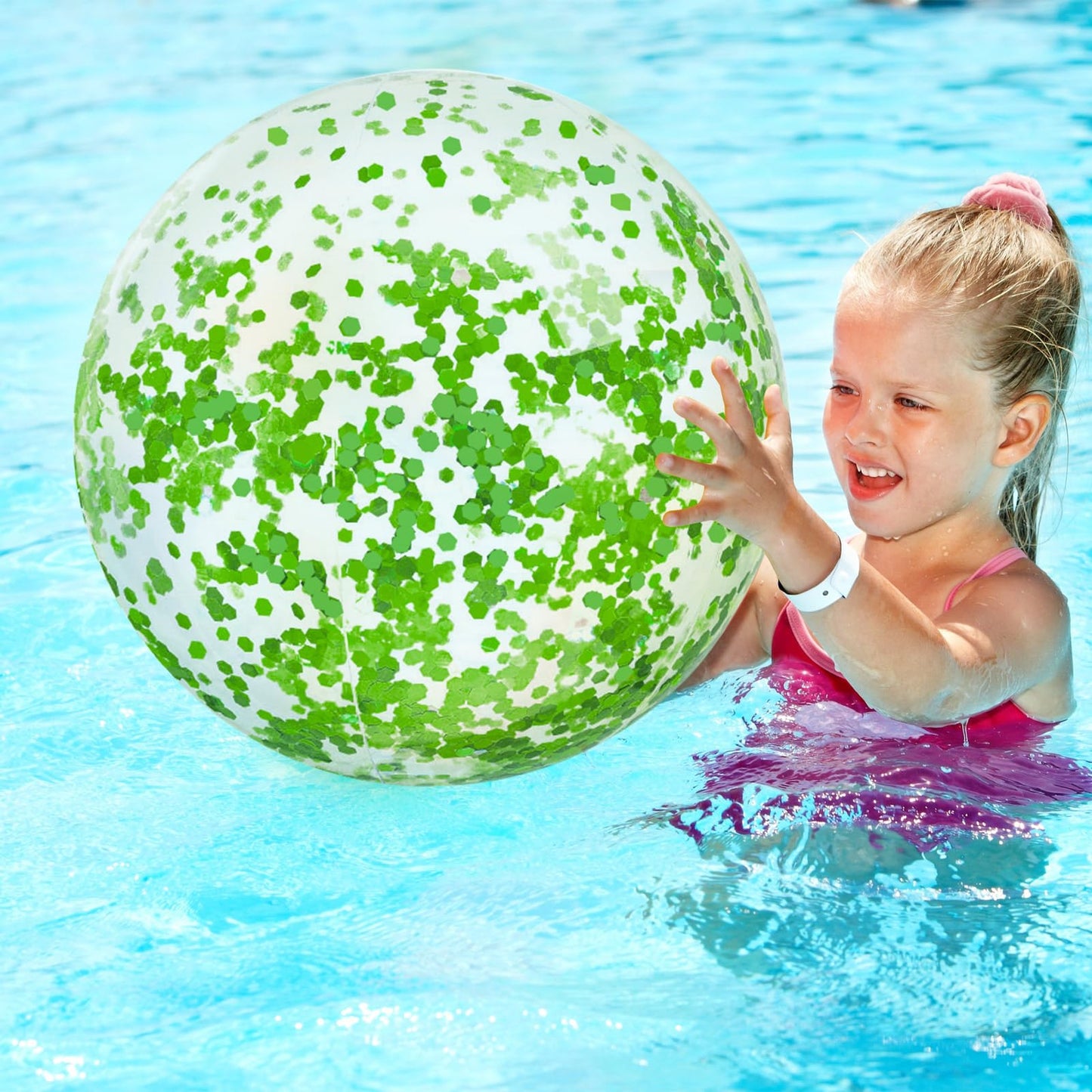 Civaner 10 Pcs Inflatable Glitter Beach Balls 16in – Green Glitter Confetti Pool Balls for Parties