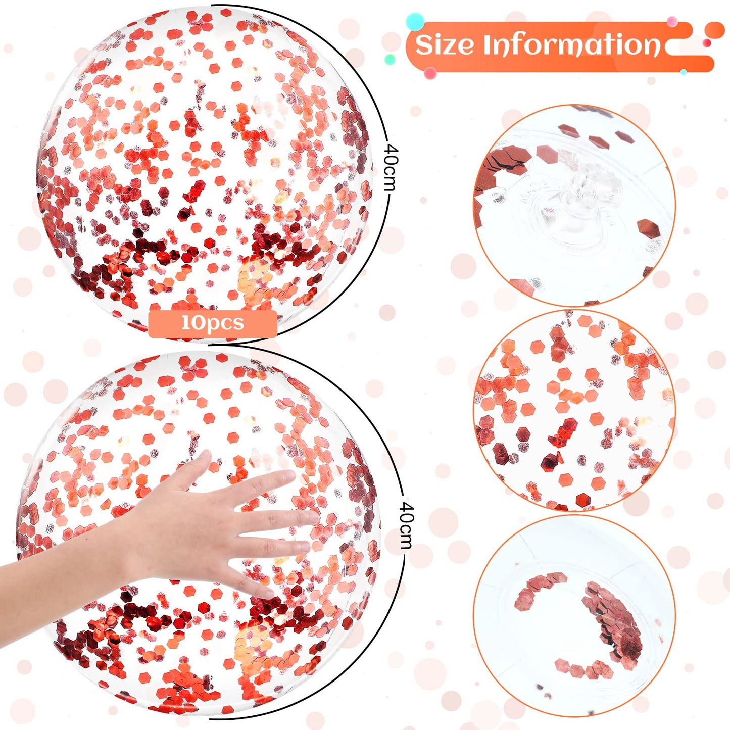 Civaner 10 Pcs Inflatable Glitter Beach Balls 16in – Rose Gold Confetti Pool Balls for Weddings, Baby Showers & Parties