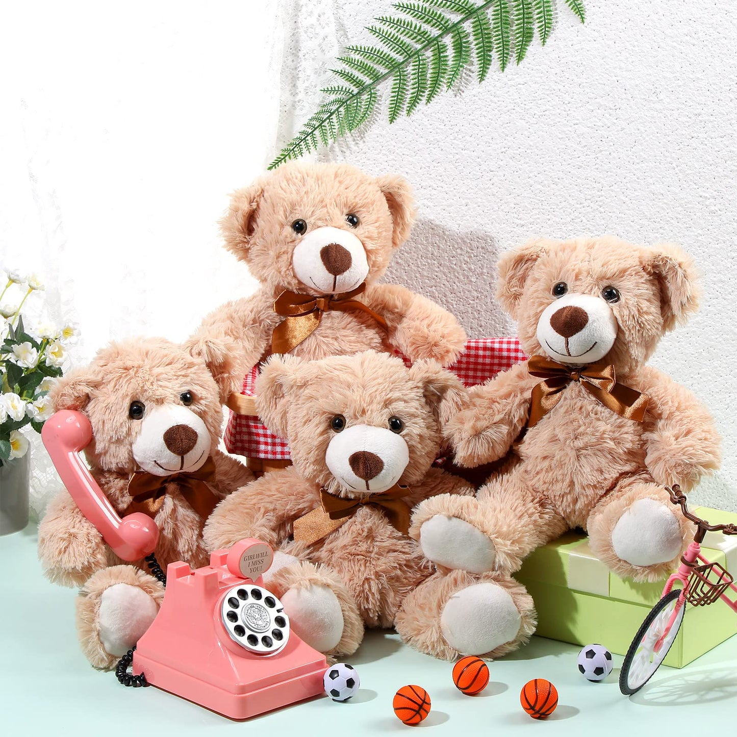 Civaner 4 Pack 14-Inch Teddy Bears Plush – Soft Light Brown Stuffed Animals, Gift Bulk