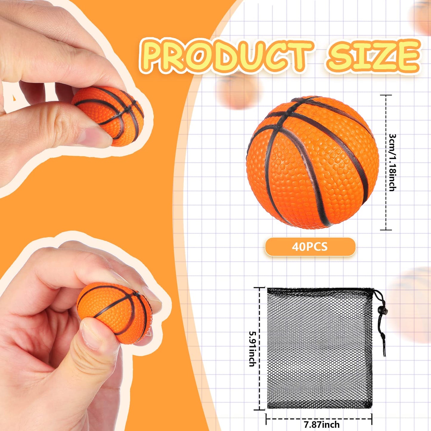 Civaner 40 Pcs Mini Basketballs – Tiny Foam Balls with Drawstring Mesh Bag