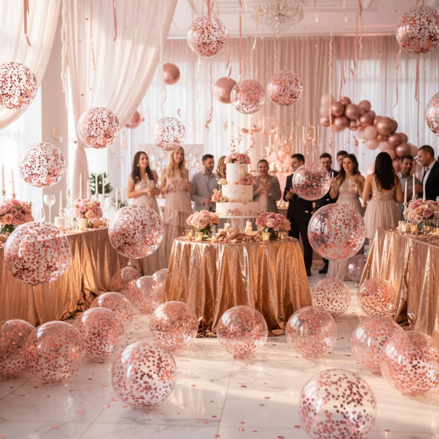 Civaner 10 Pcs Inflatable Glitter Beach Balls 16in – Rose Gold Confetti Pool Balls for Weddings, Baby Showers & Parties