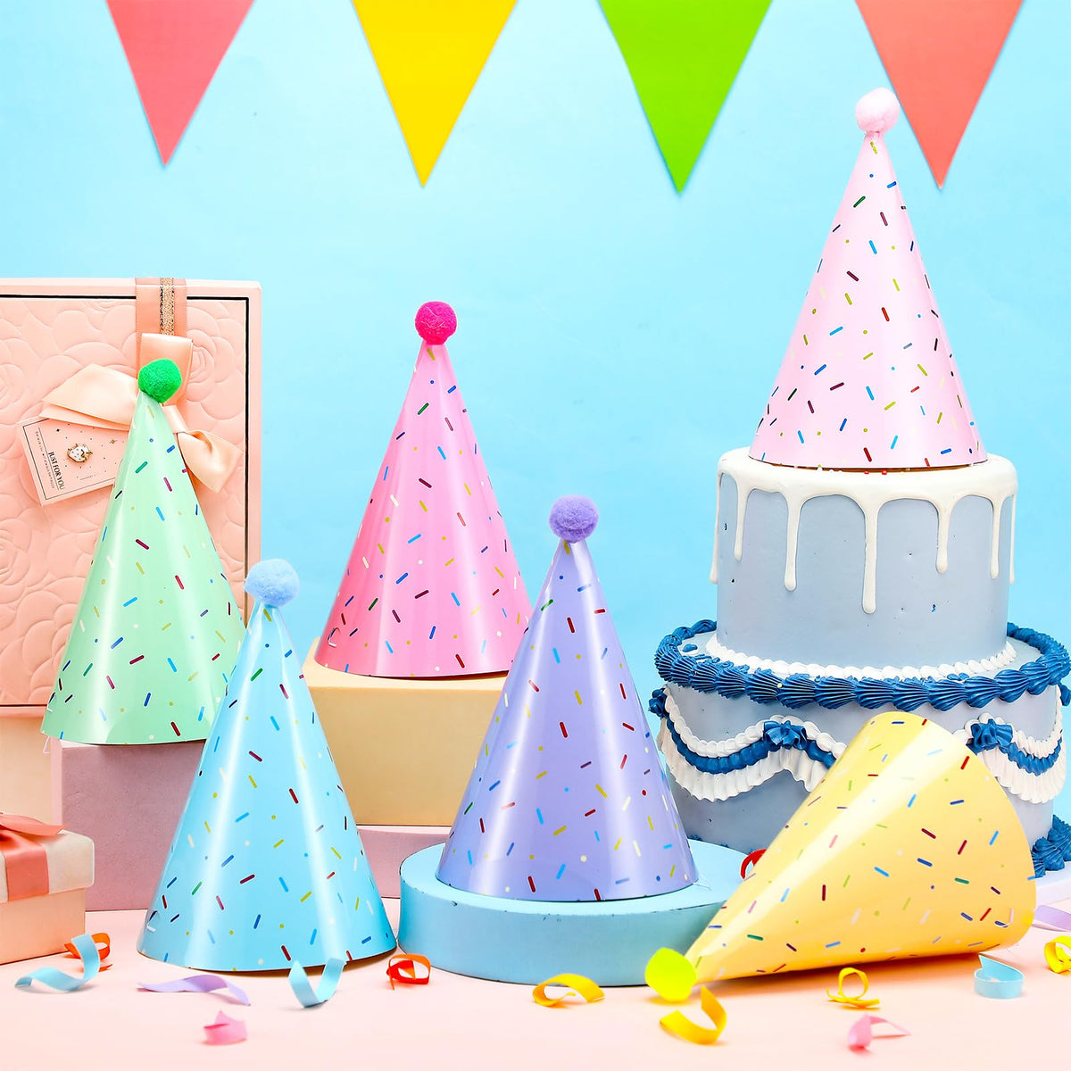 Civaner 36 Pcs Colorful Ice Cream Cone Hats - Rainbow Party Confetti